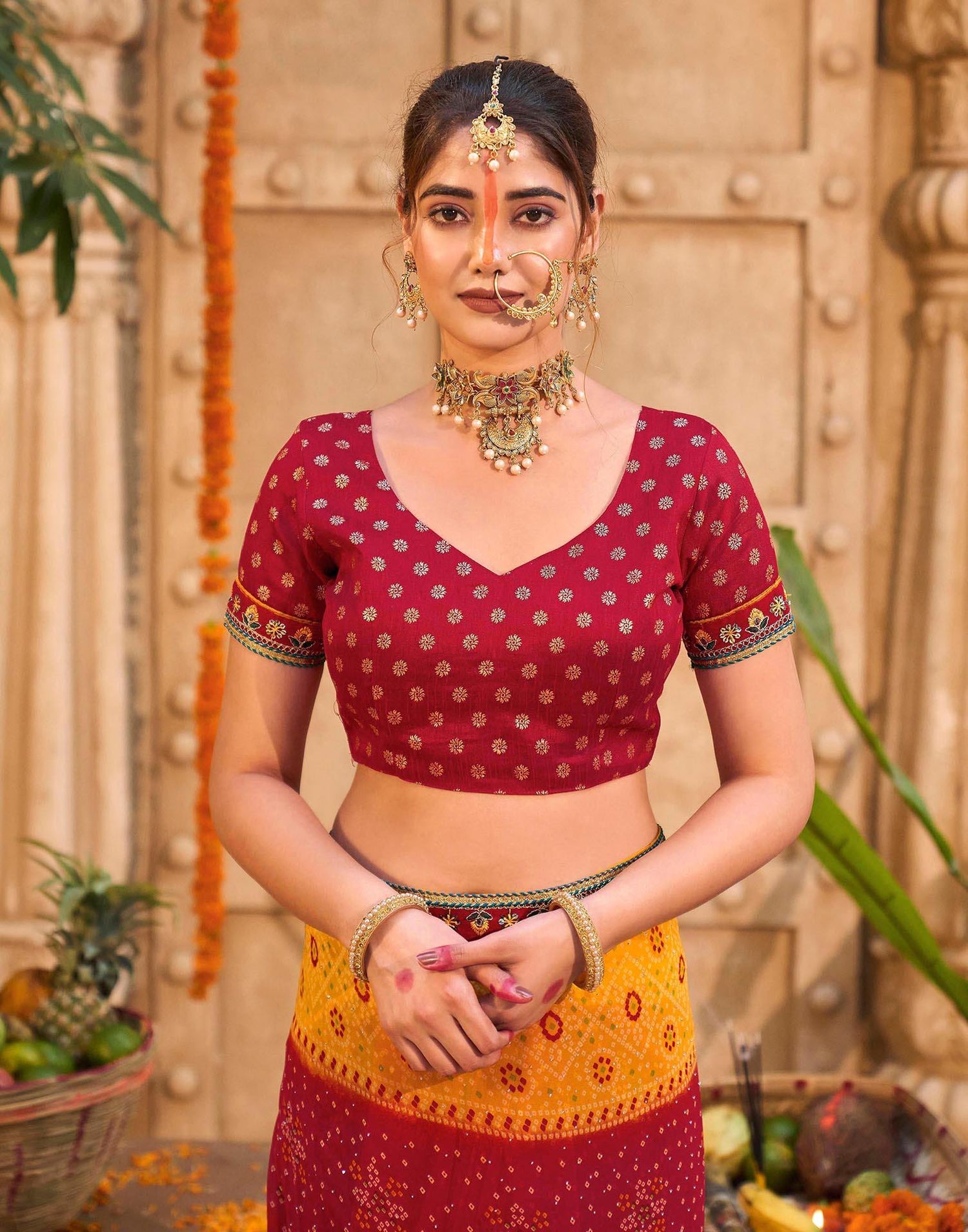 Red Georgette Printed Bandhani Saree