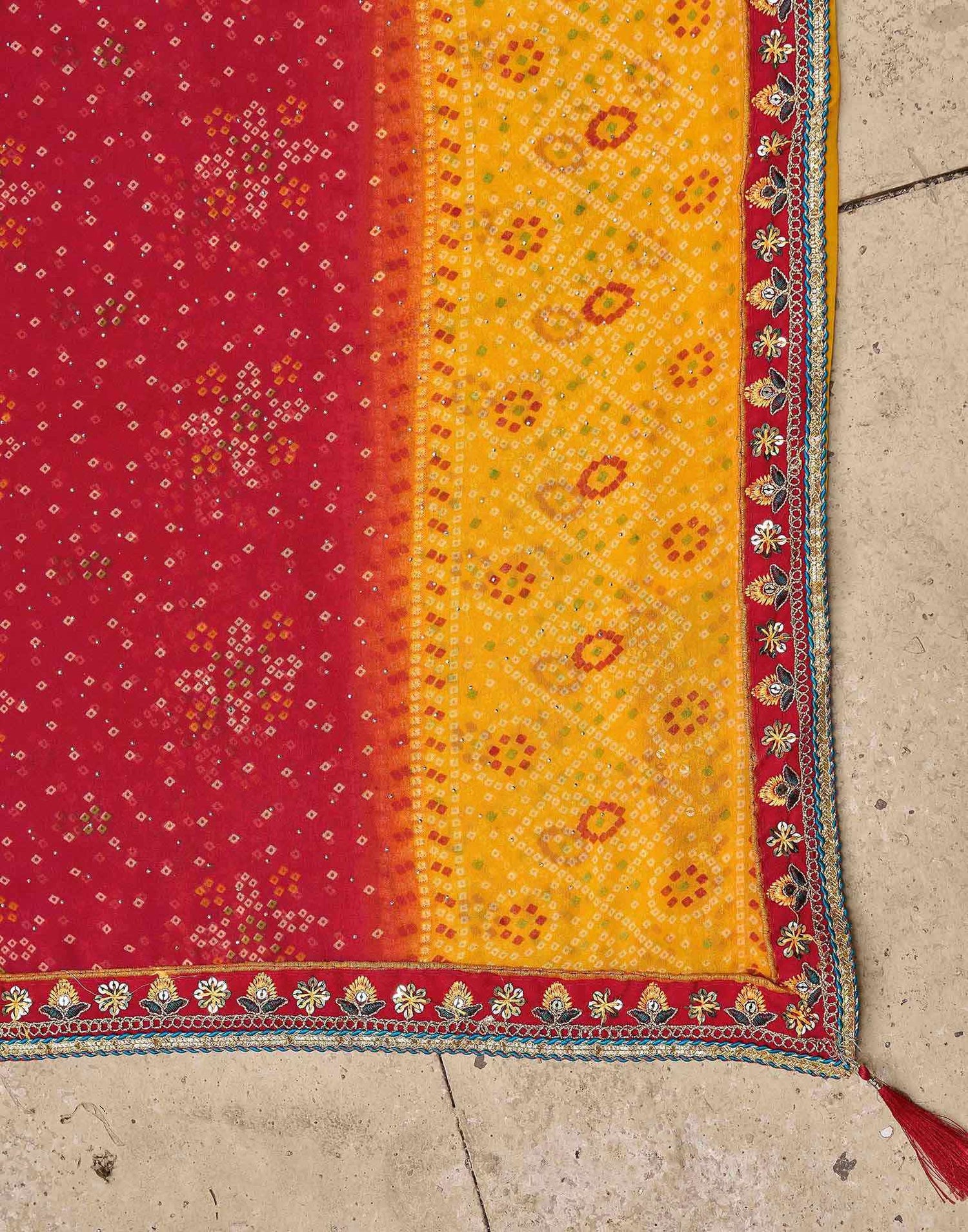 Red Georgette Printed Bandhani Saree