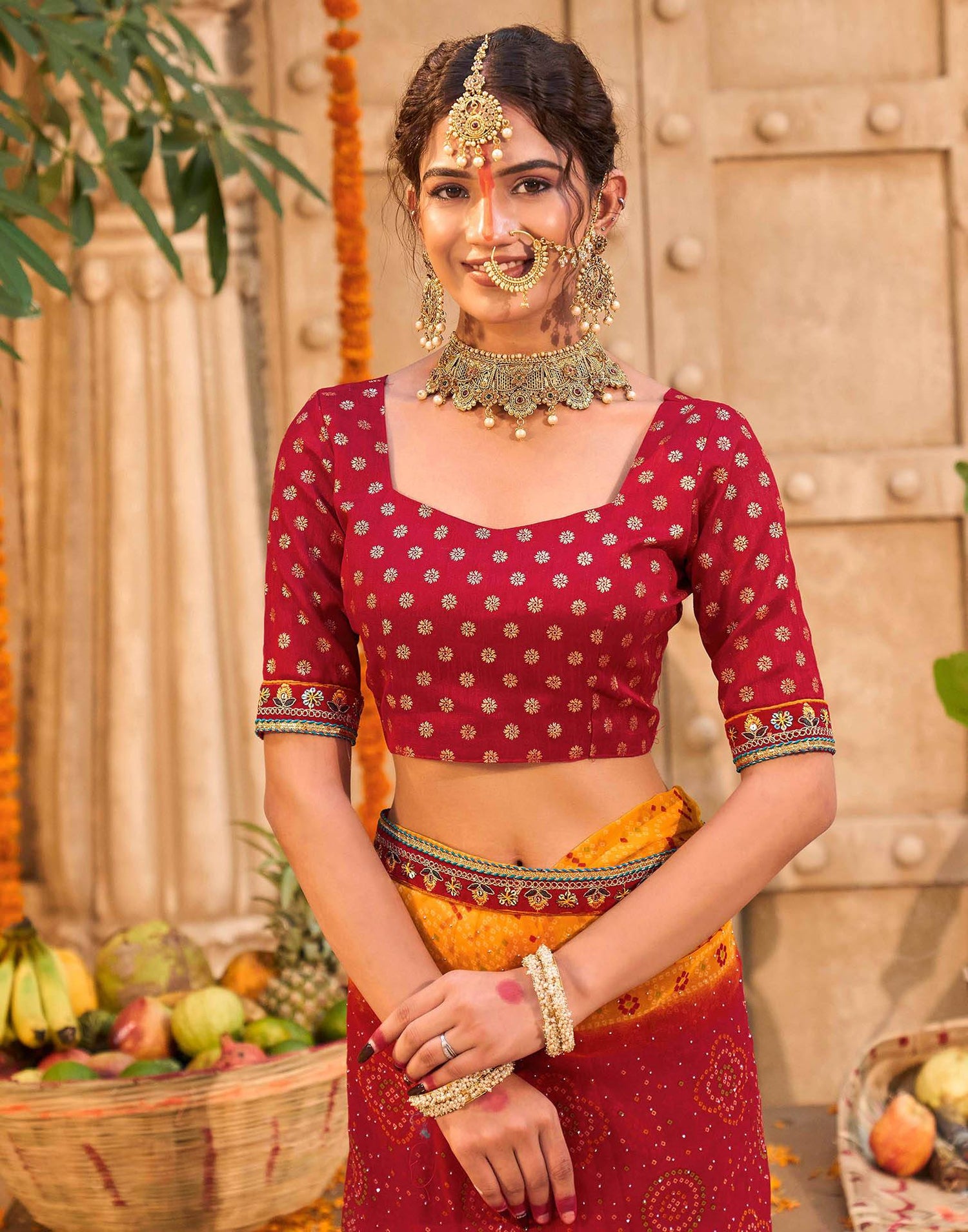 Red Georgette Printed Bandhani Saree