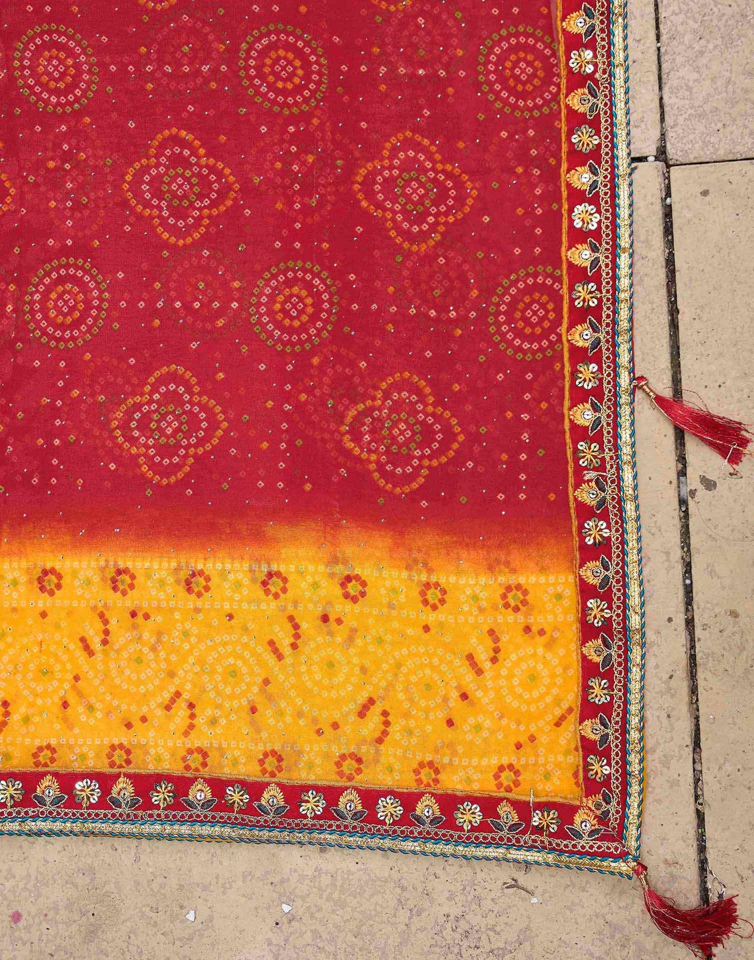 Red Georgette Printed Bandhani Saree