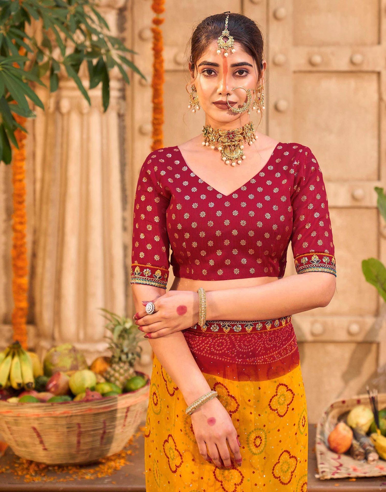 Yellow Georgette Printed Bandhani Saree