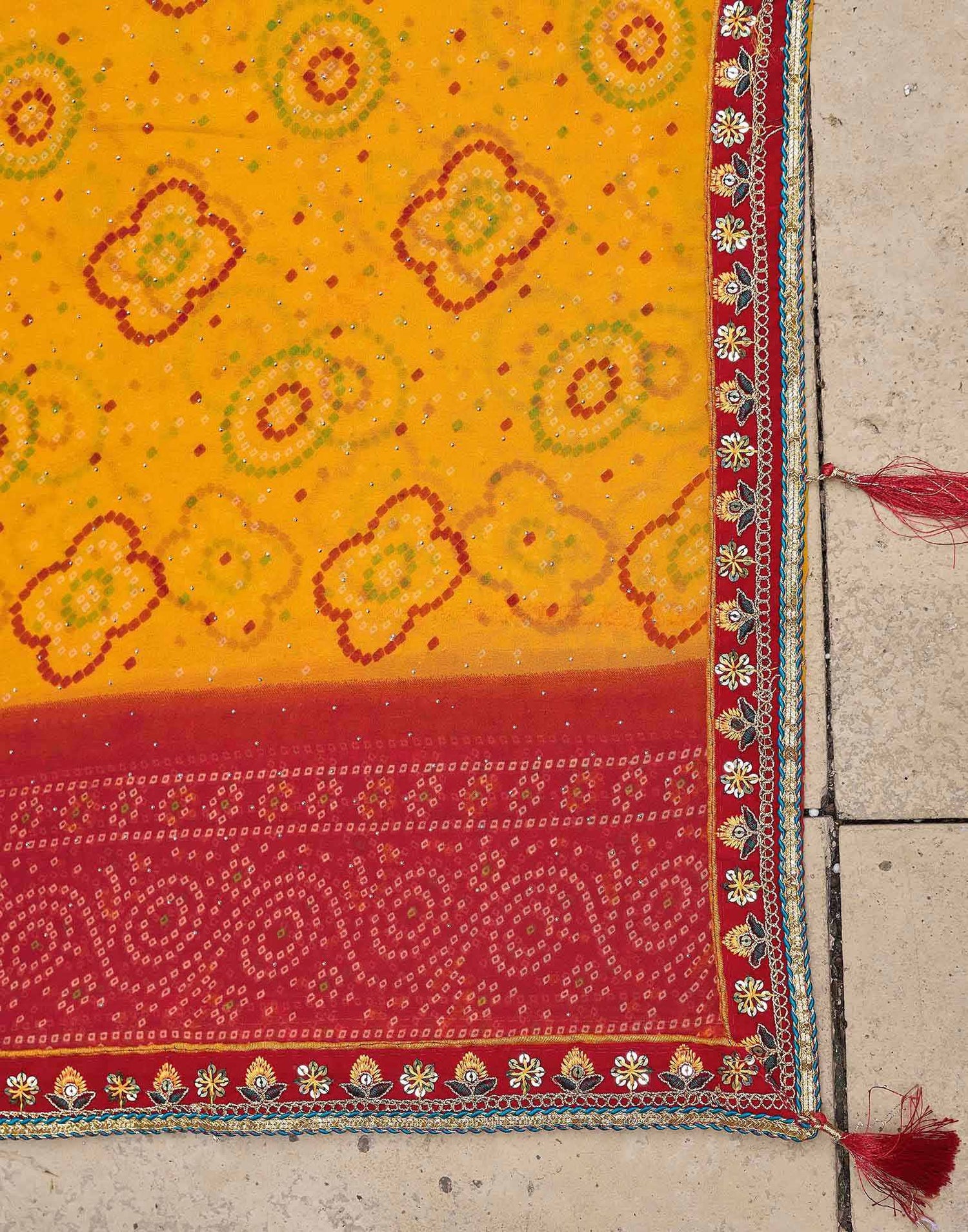 Yellow Georgette Printed Bandhani Saree