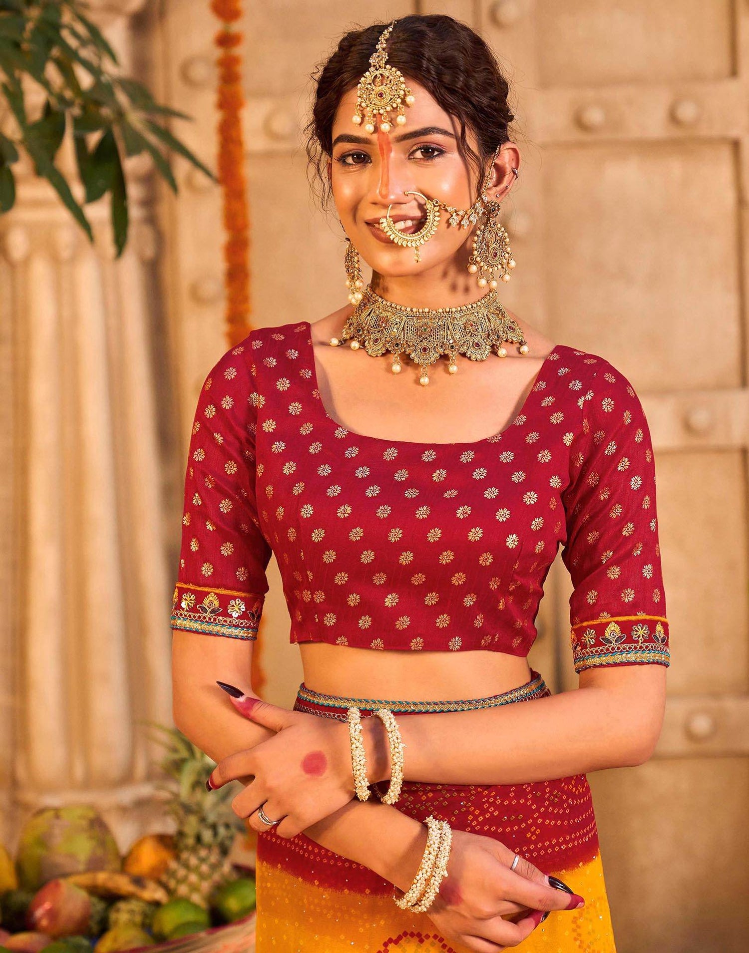 Yellow Georgette Printed Bandhani Saree