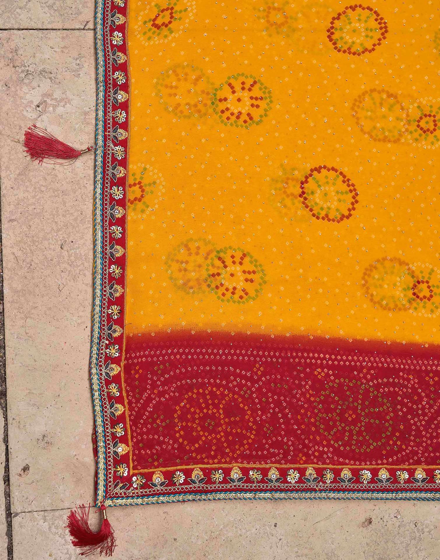 Yellow Georgette Printed Bandhani Saree