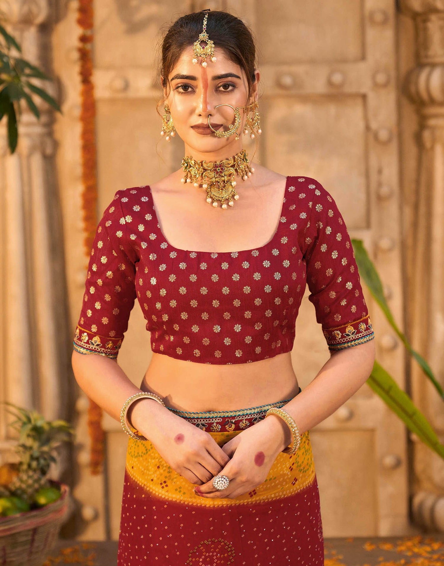 Red Georgette Printed Bandhani Saree