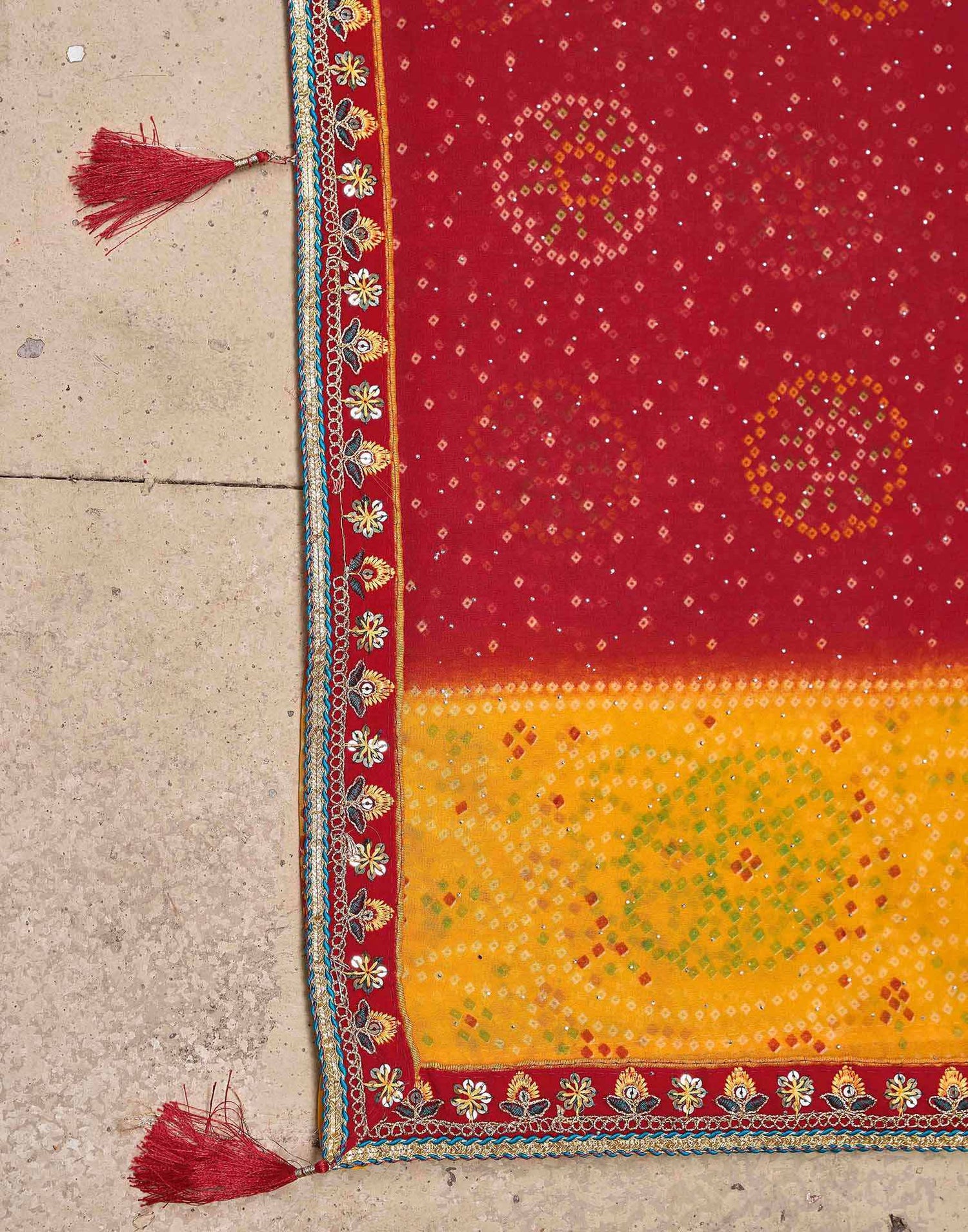 Red Georgette Printed Bandhani Saree