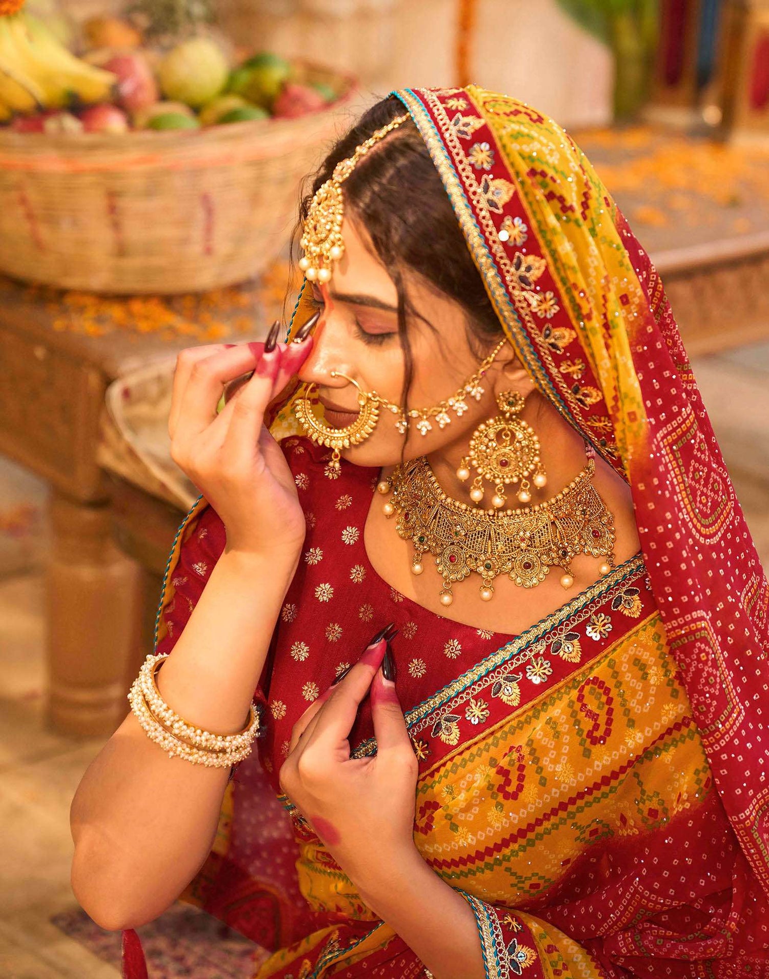 Red Georgette Printed Bandhani Saree