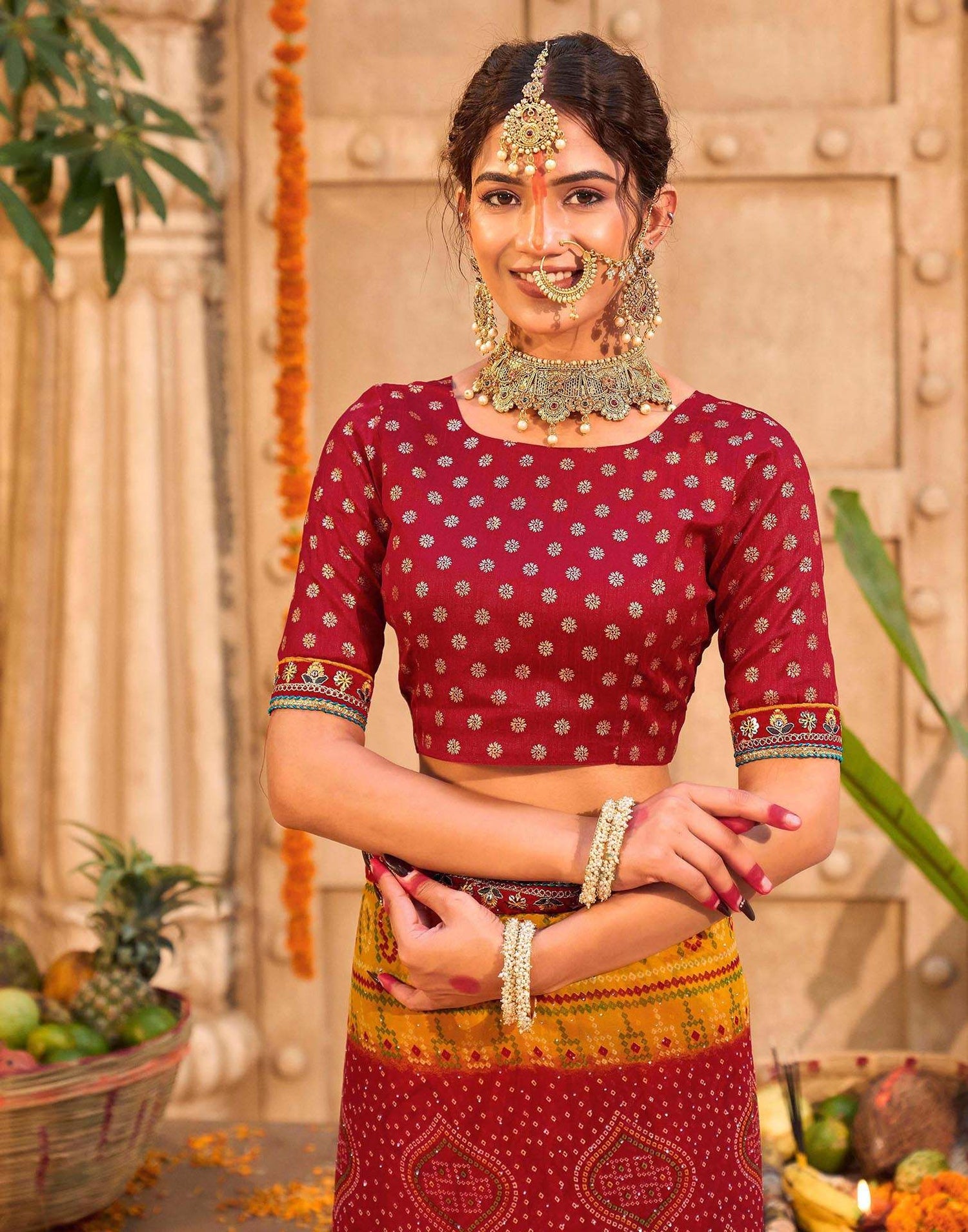 Red Georgette Printed Bandhani Saree