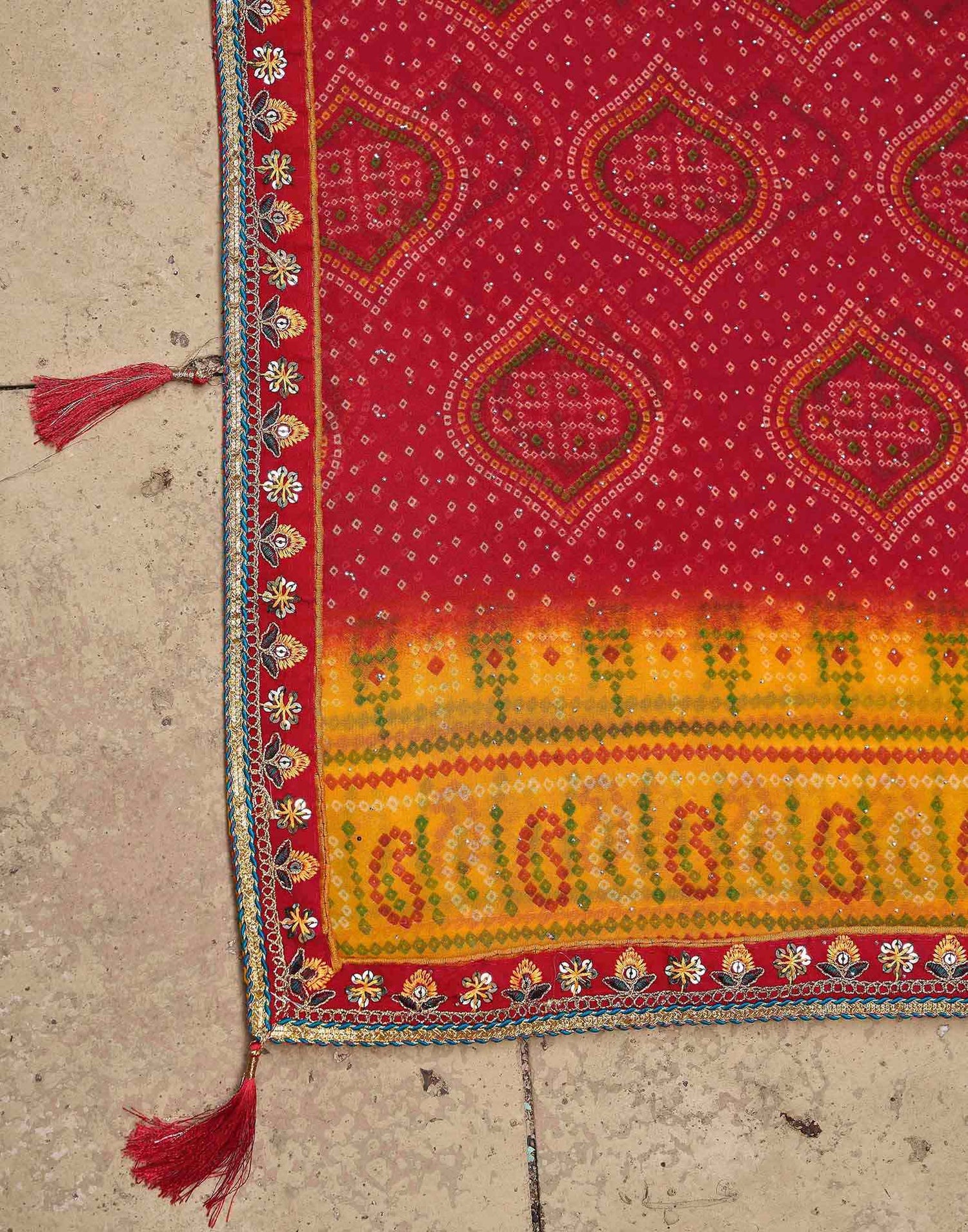 Red Georgette Printed Bandhani Saree