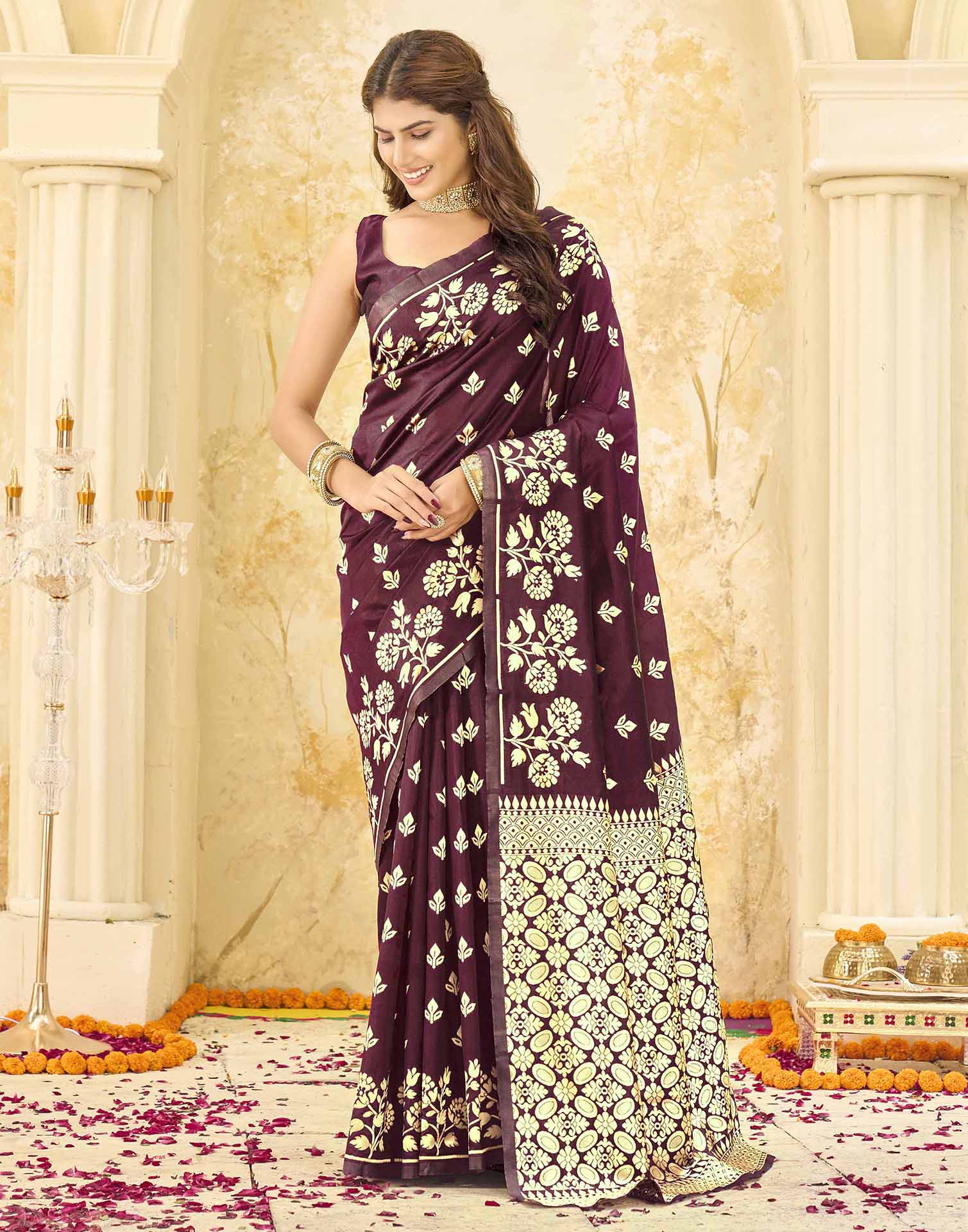 Maroon Silk Woven Saree