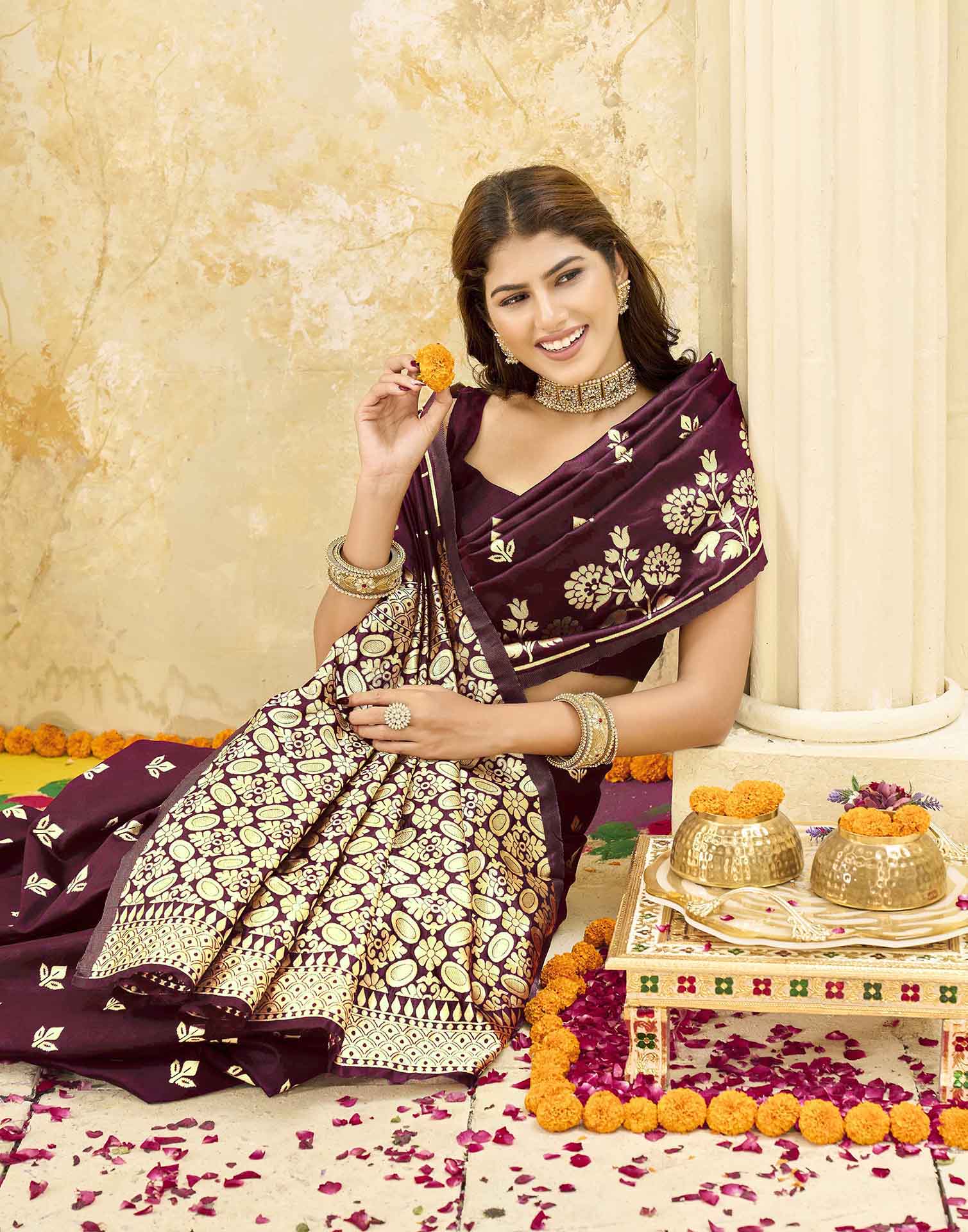 Maroon Silk Woven Saree