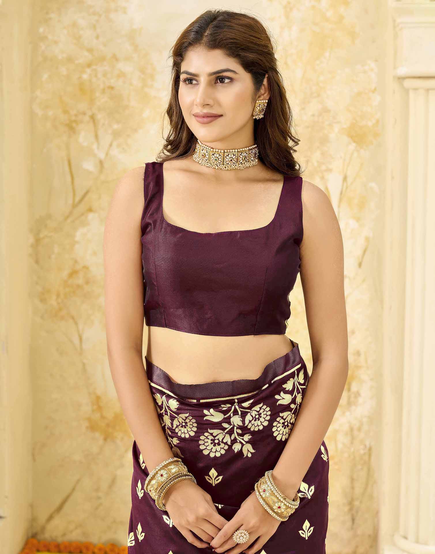 Maroon Silk Woven Saree