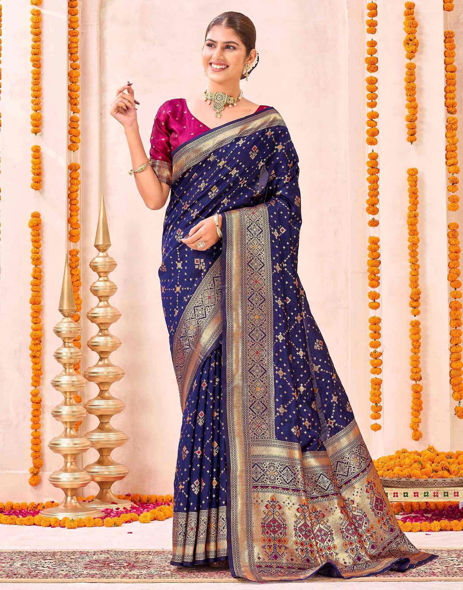 Navy Blue Silk Woven Patola Saree
