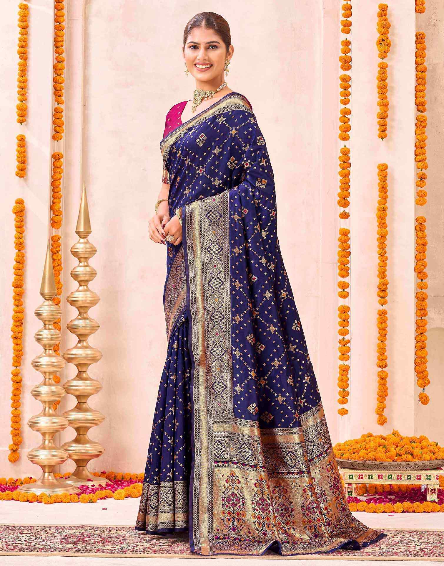 Navy Blue Silk Woven Patola Saree