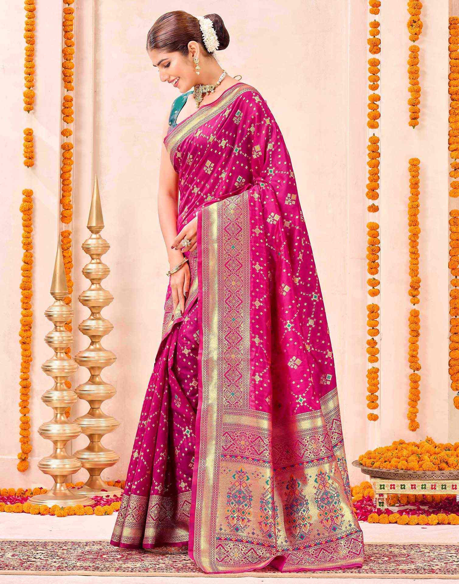 Rani Pink Silk Woven Patola Saree