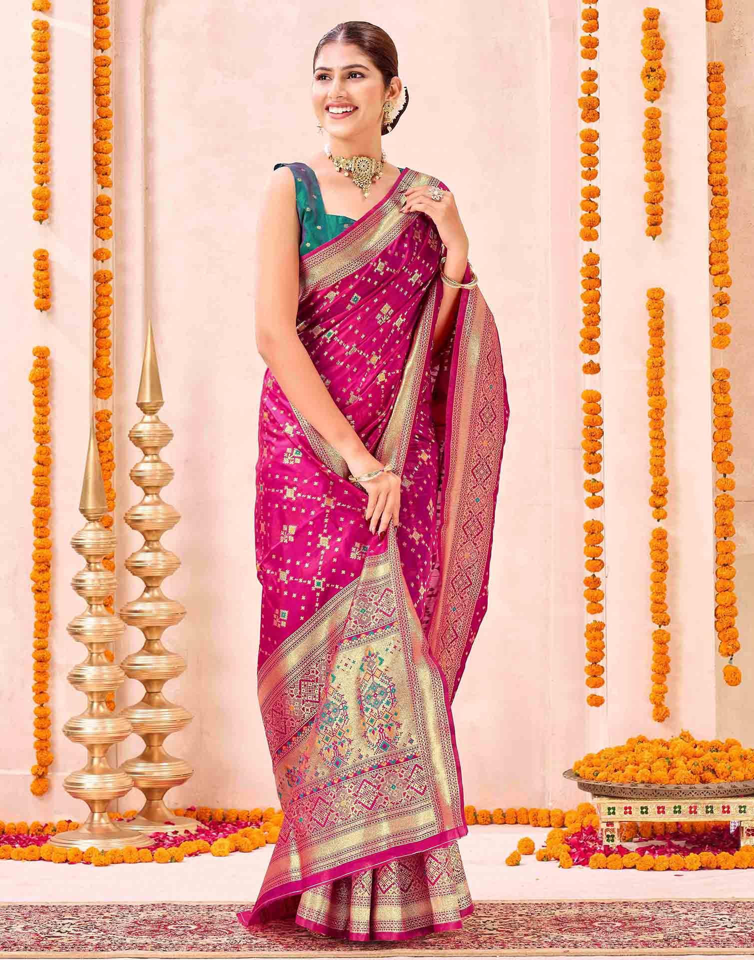 Rani Pink Silk Woven Patola Saree