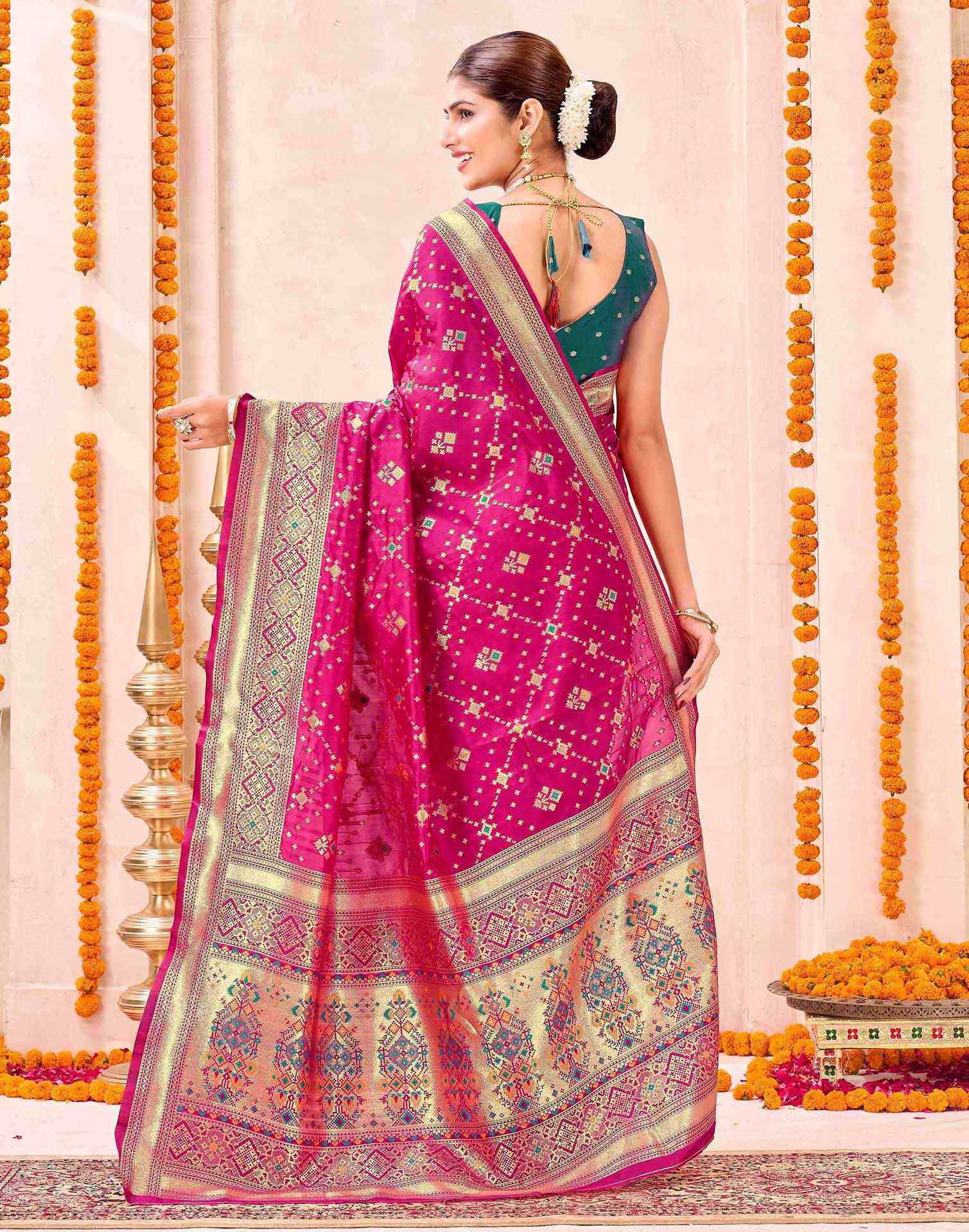 Rani Pink Silk Woven Patola Saree