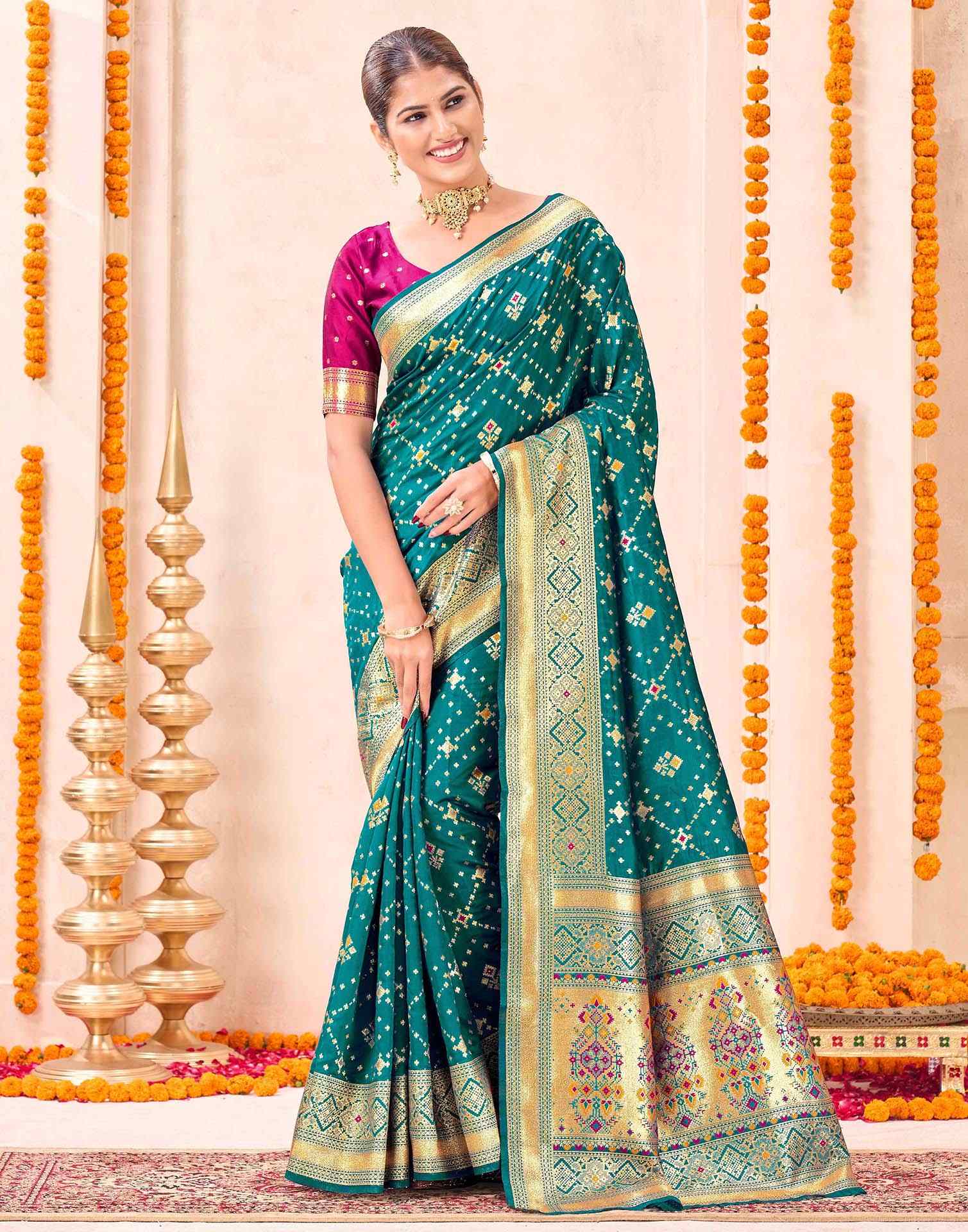 Teal Green Silk Woven Patola Saree