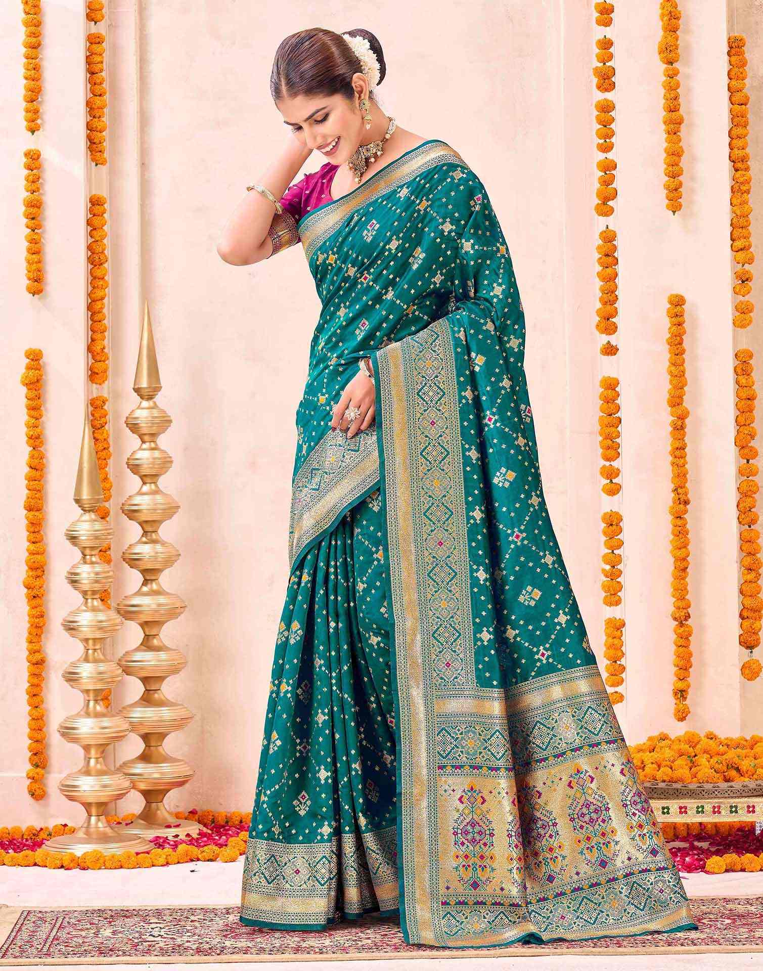 Teal Green Silk Woven Patola Saree