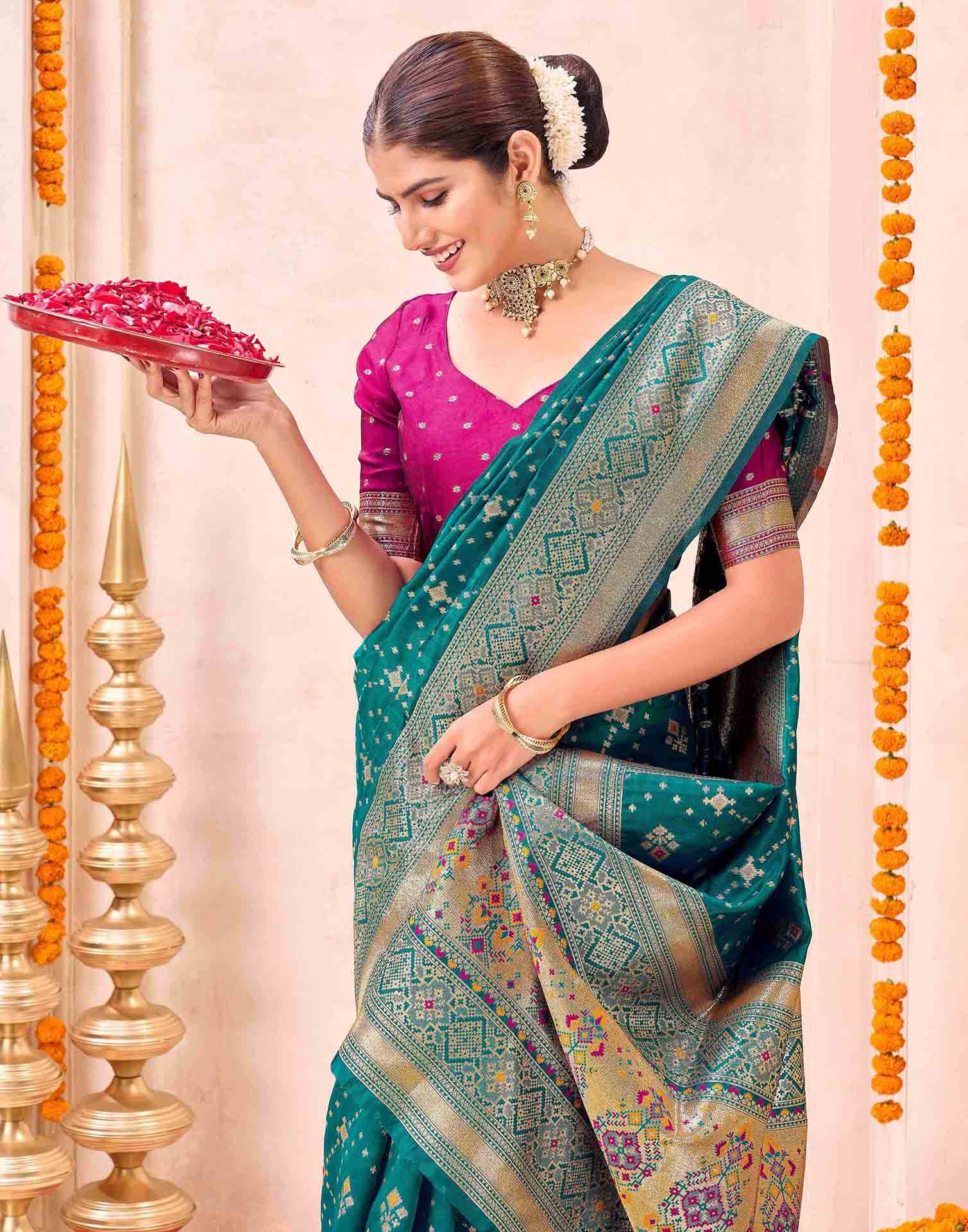 Teal Green Silk Woven Patola Saree