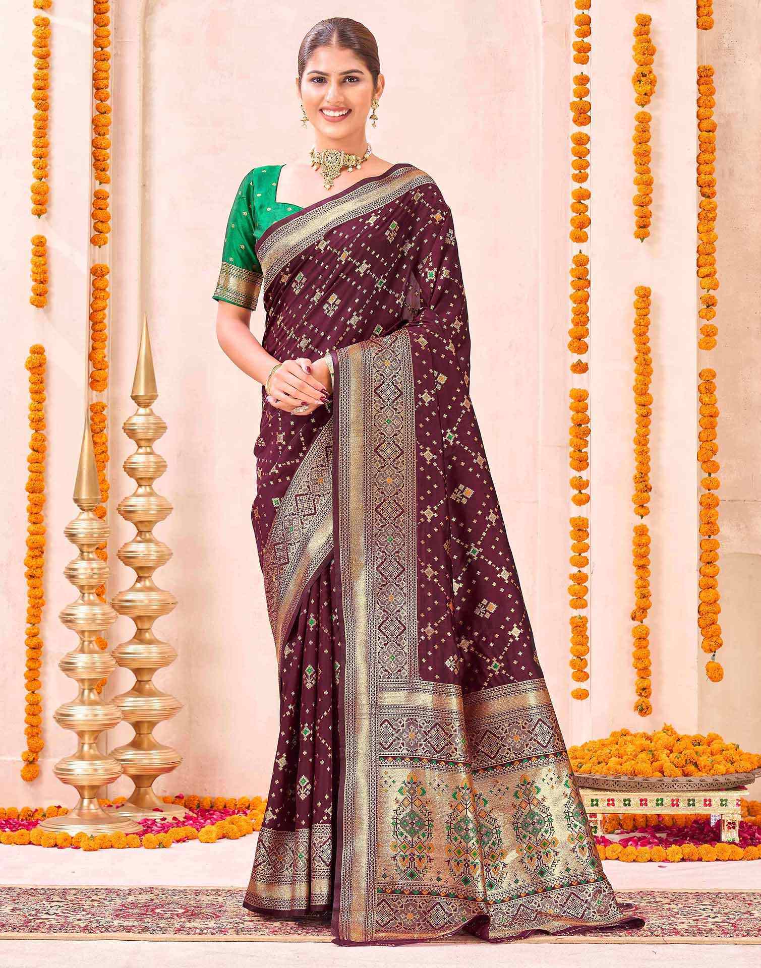 Maroon Silk Woven Patola Saree