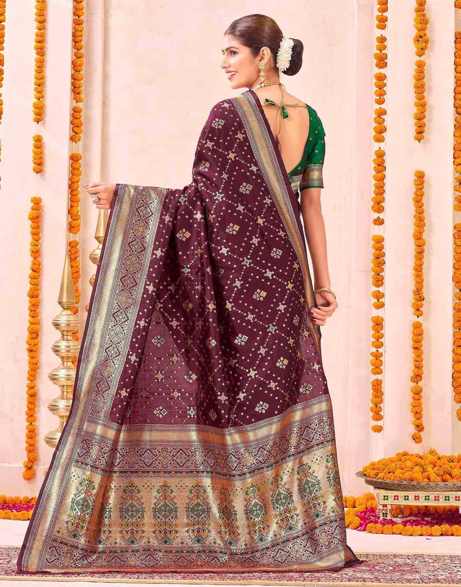 Maroon Silk Woven Patola Saree