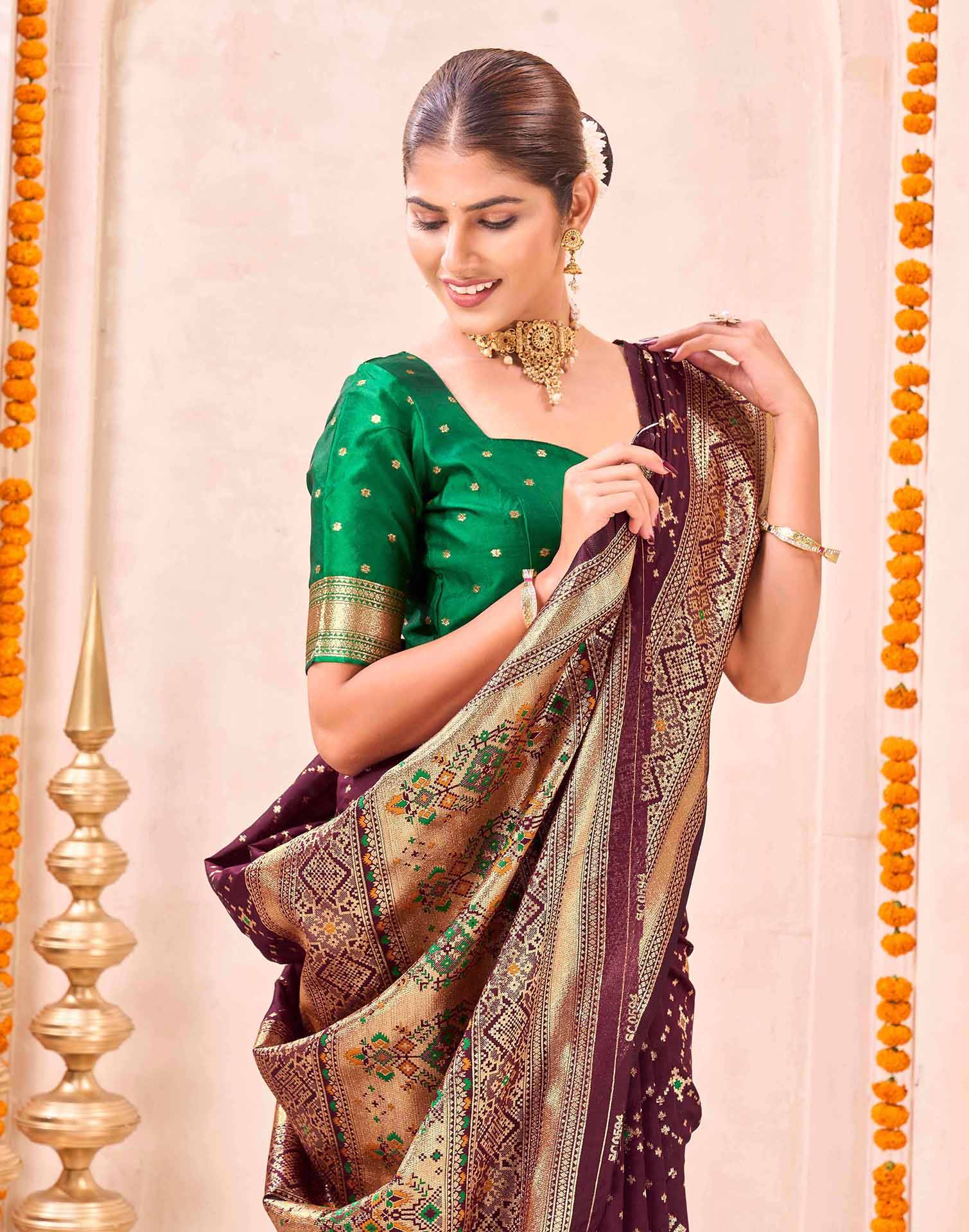 Maroon Silk Woven Patola Saree