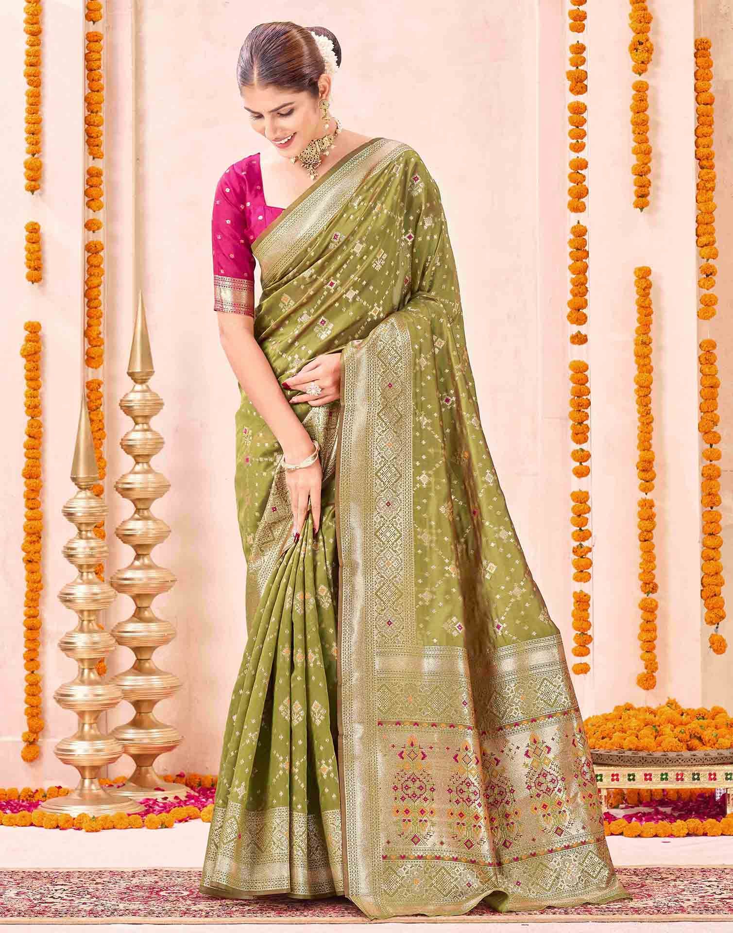 Mehndi Green Silk Woven Patola Saree