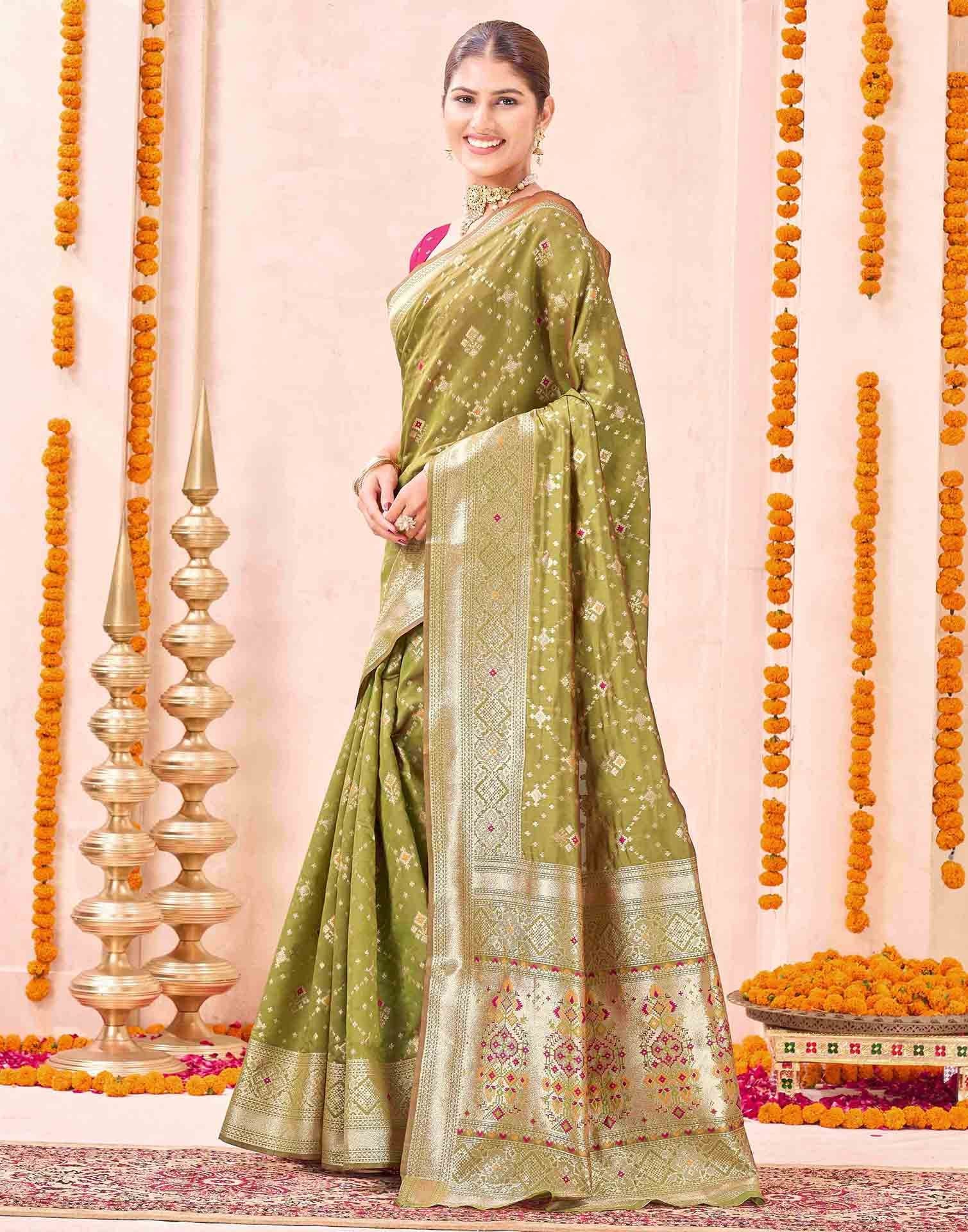 Mehndi Green Silk Woven Patola Saree