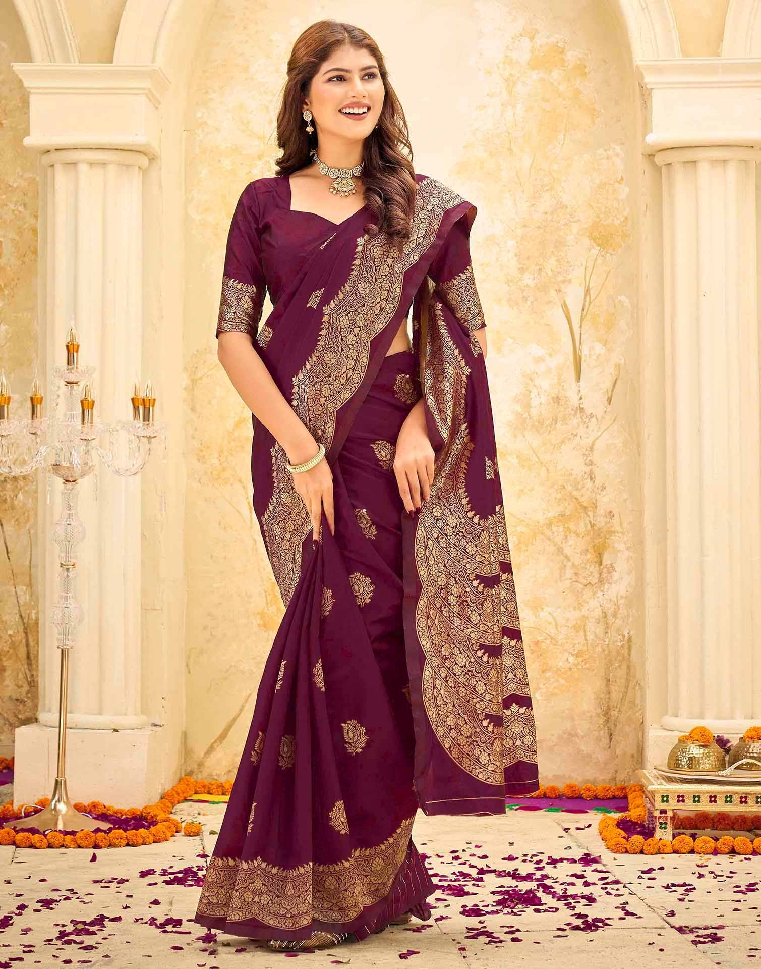Maroon Silk Woven Saree