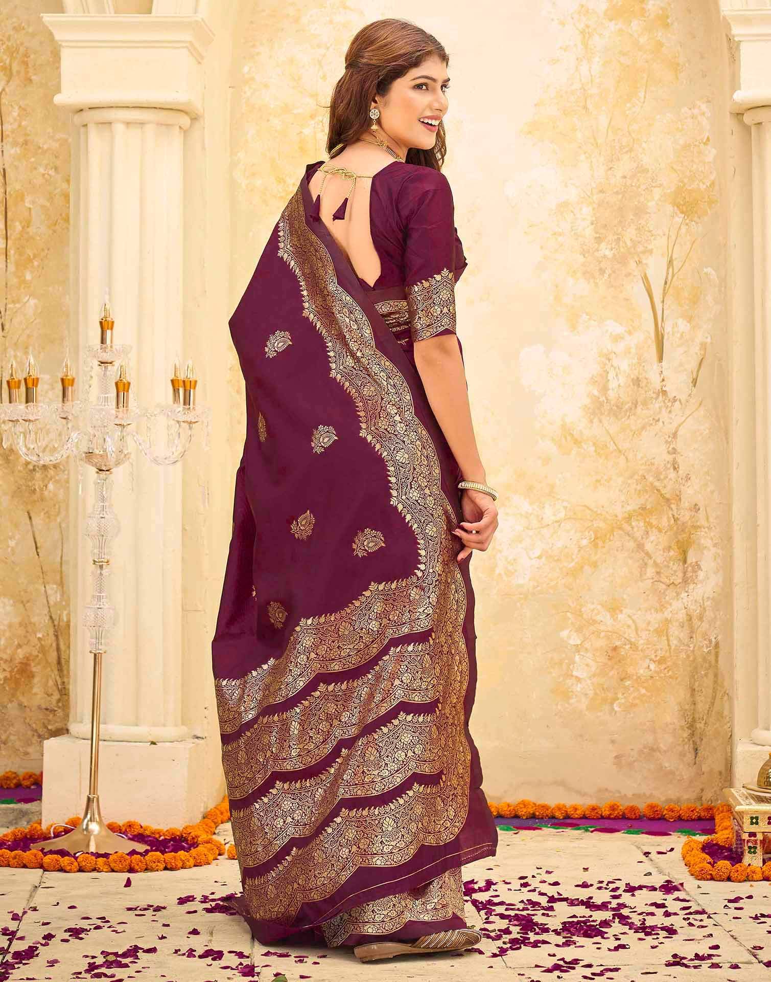 Maroon Silk Woven Saree