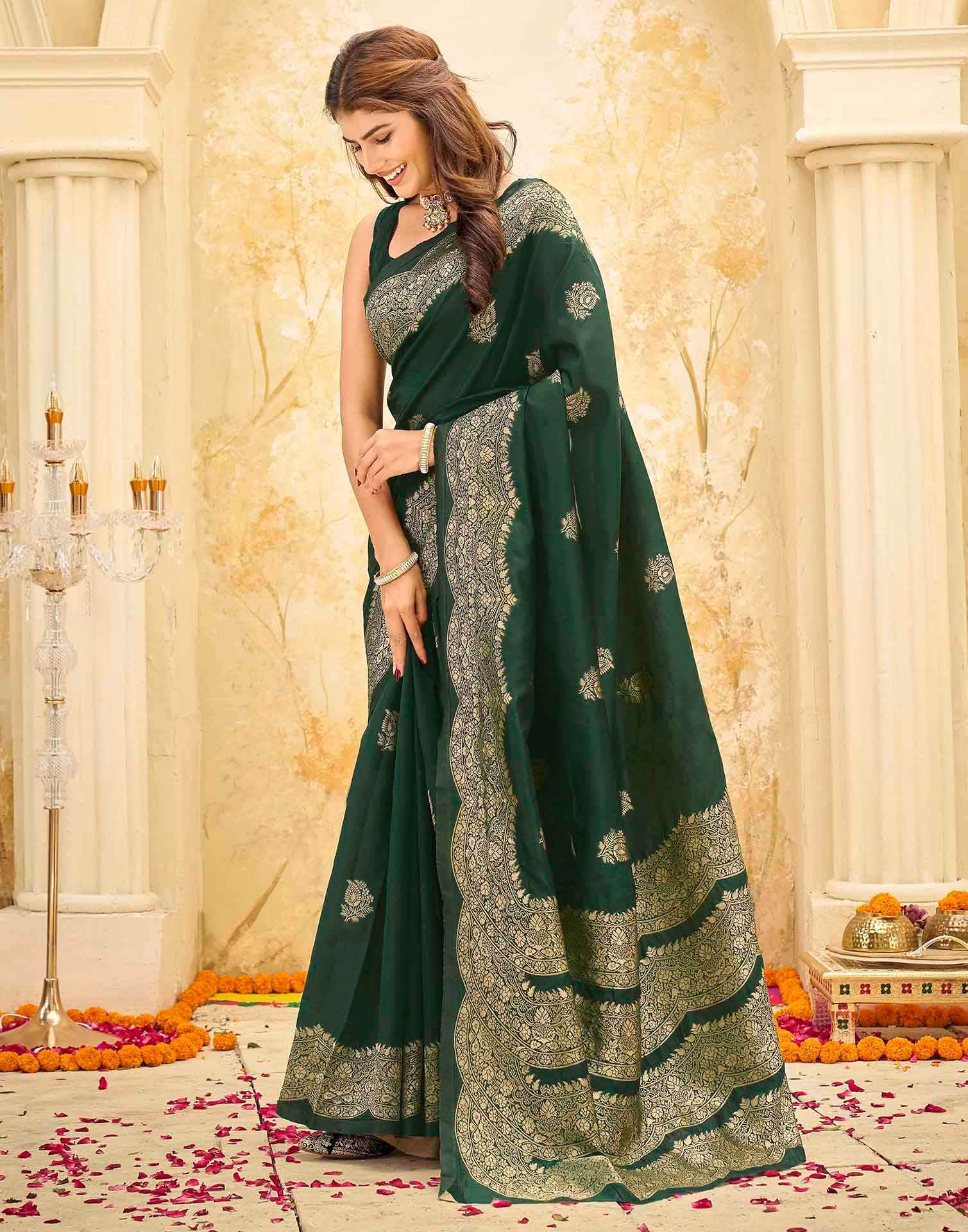 Dark Green Silk Woven Saree