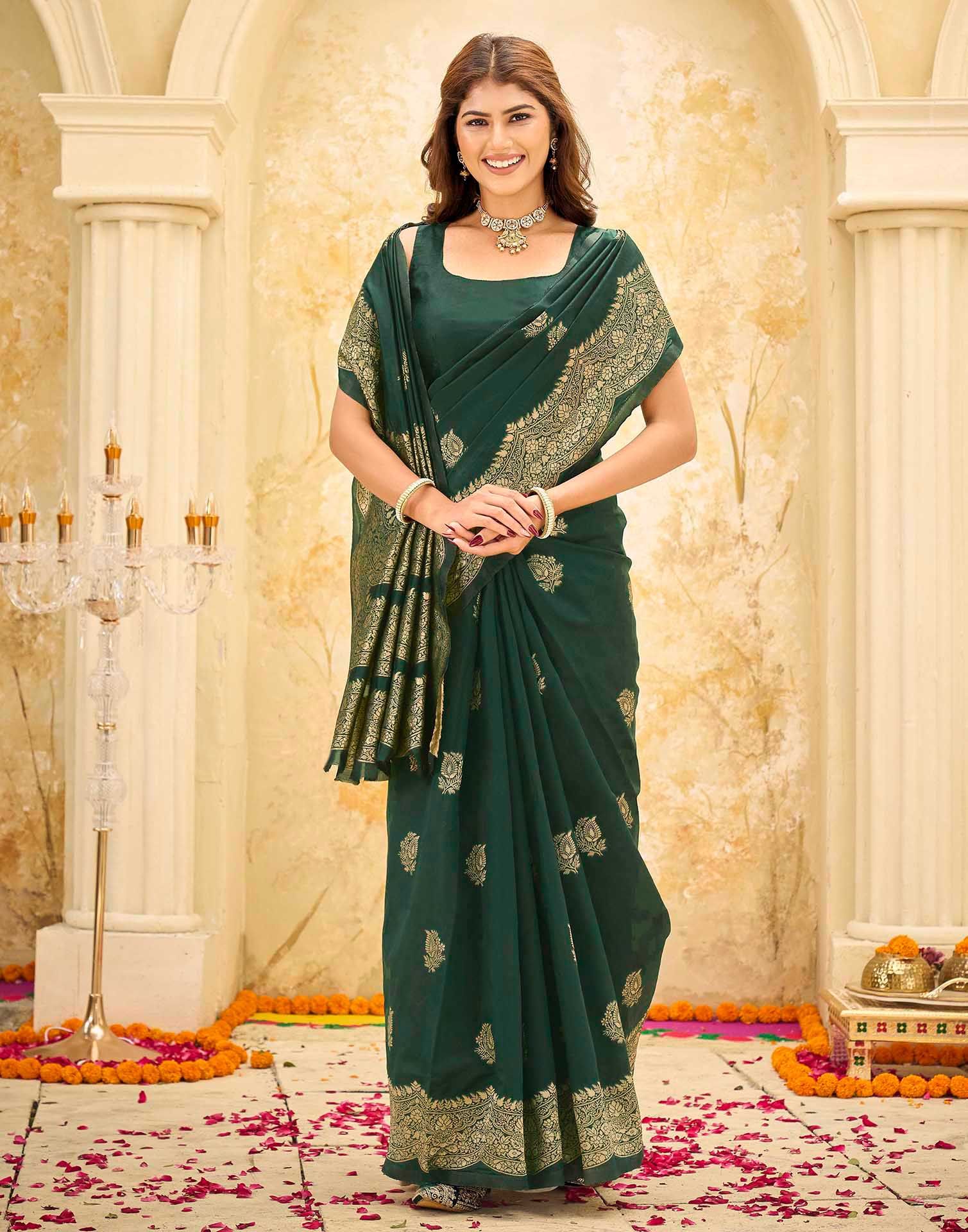Dark Green Silk Woven Saree