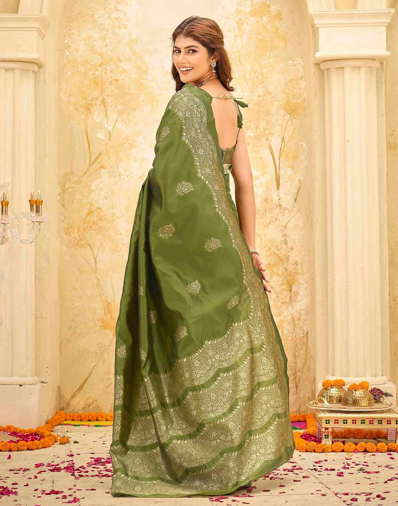 Mehndi Green Silk Woven Saree