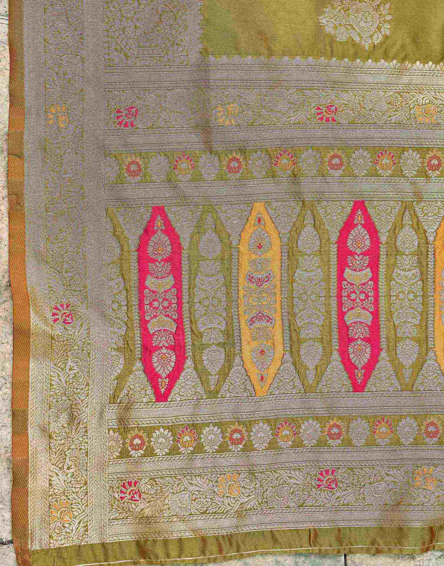 Moss Green Silk Woven Banarasi Saree