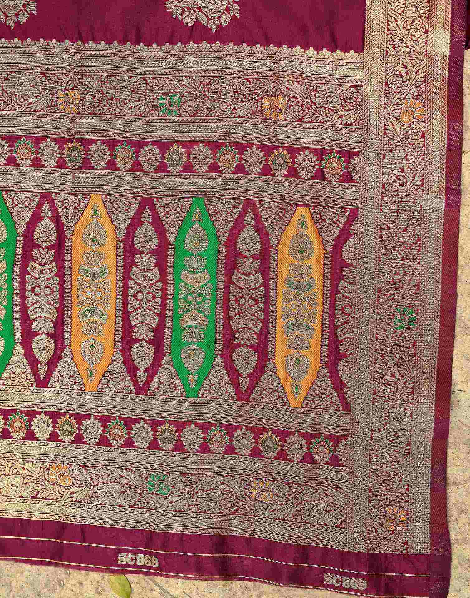 Maroon Silk Woven Banarasi Saree