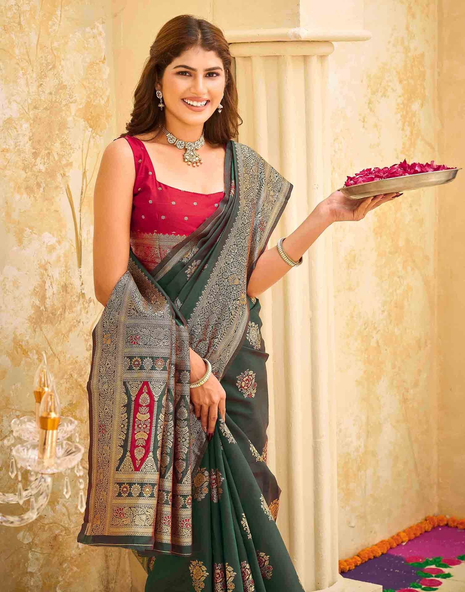 Green Silk Woven Banarasi Saree