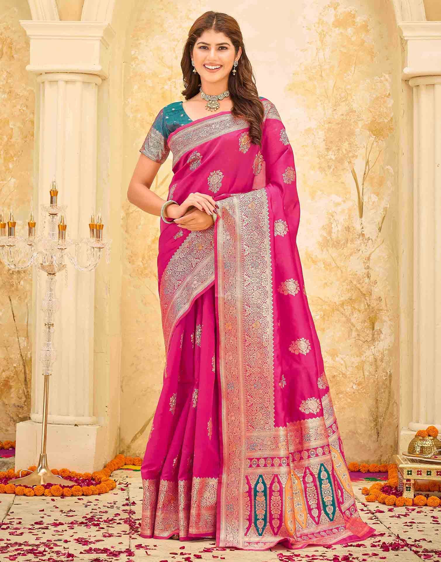 Rani Pink Silk Woven Banarasi Saree