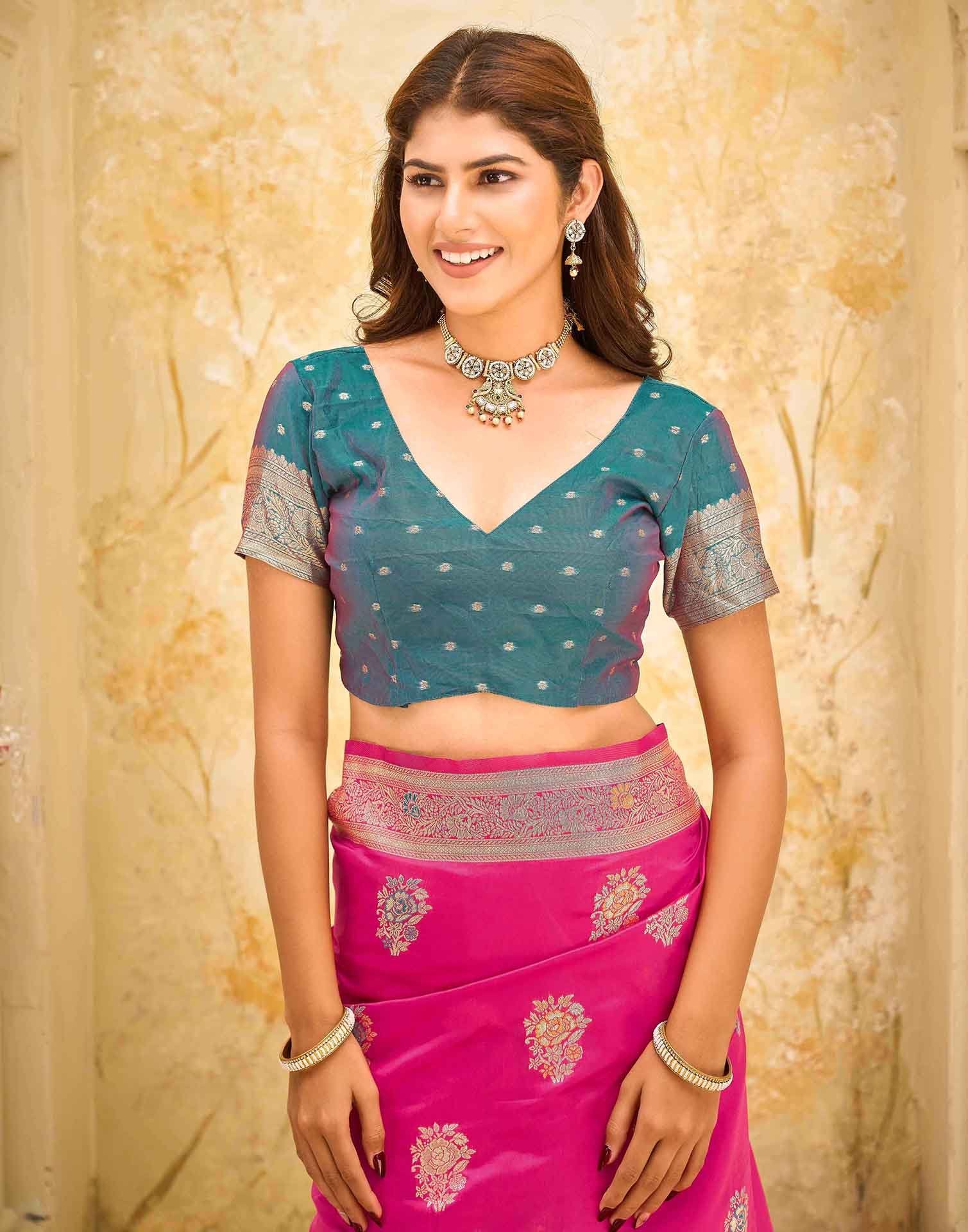 Rani Pink Silk Woven Banarasi Saree