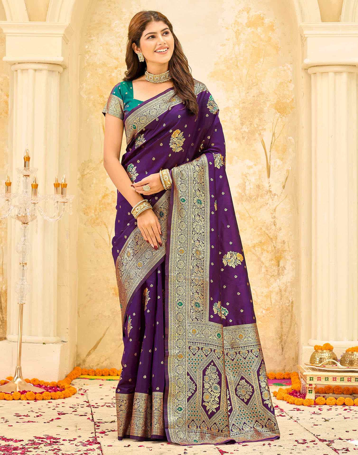 Dark Purple Silk Woven Banarasi Saree