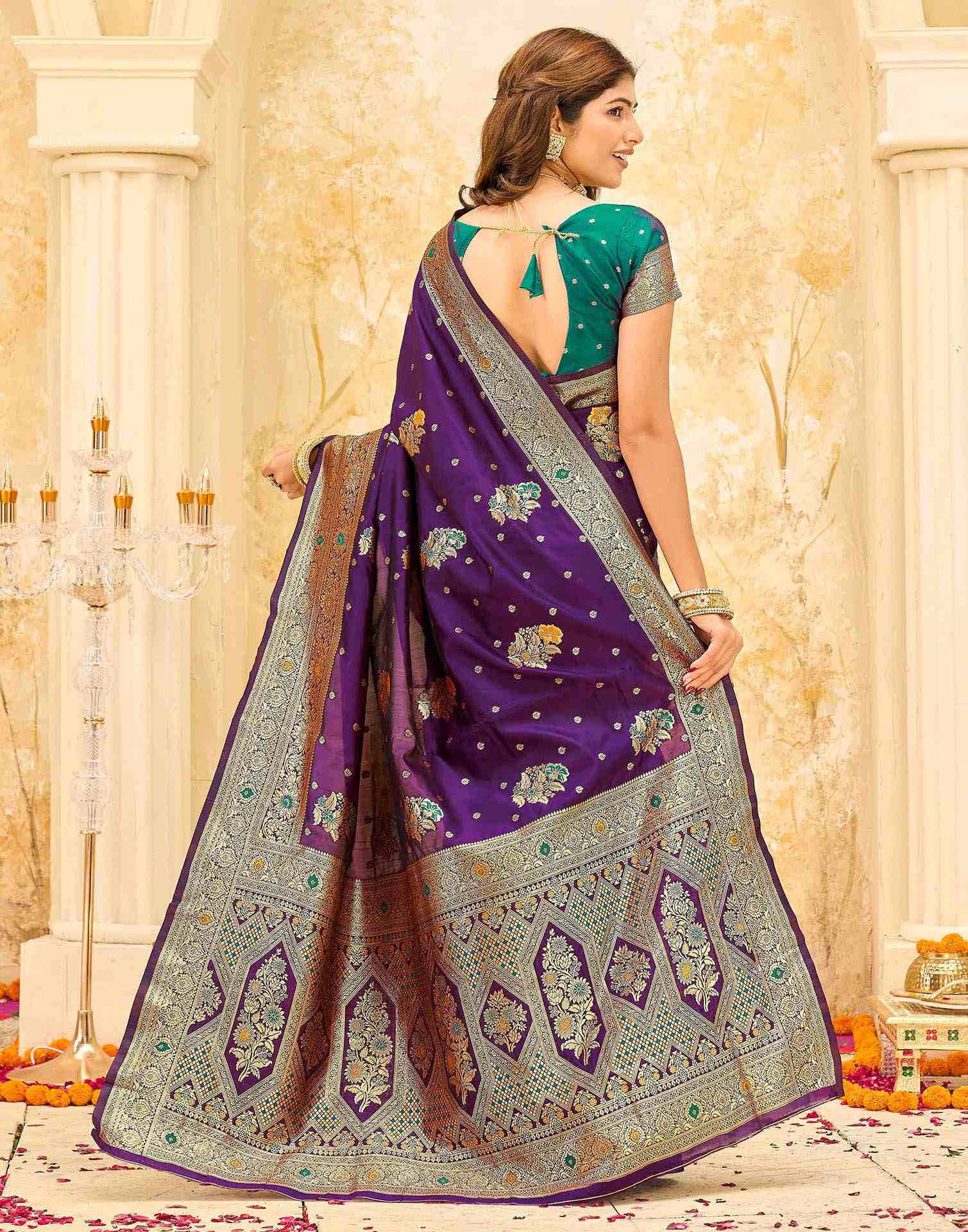 Dark Purple Silk Woven Banarasi Saree