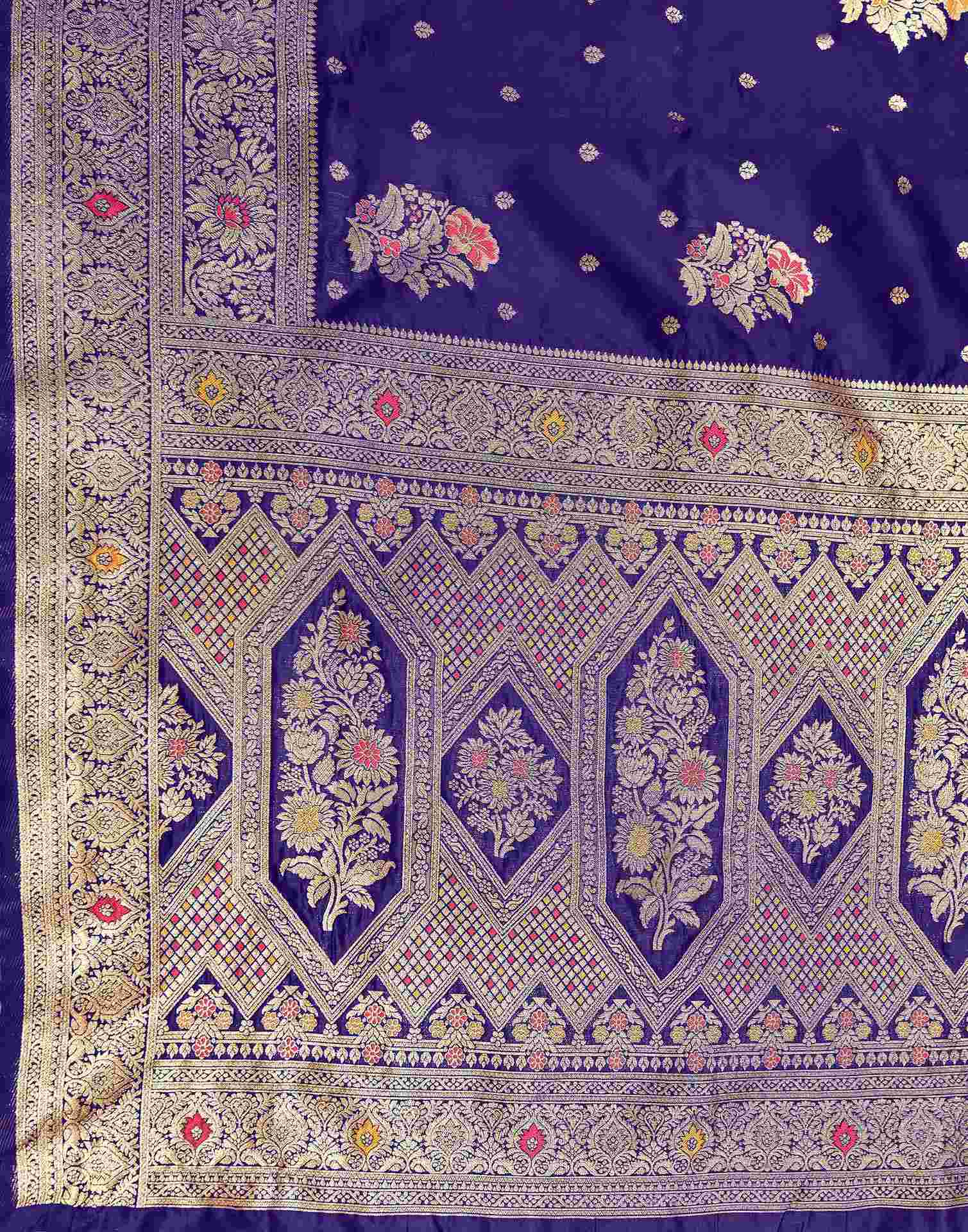 Navy Blue Silk Woven Banarasi Saree