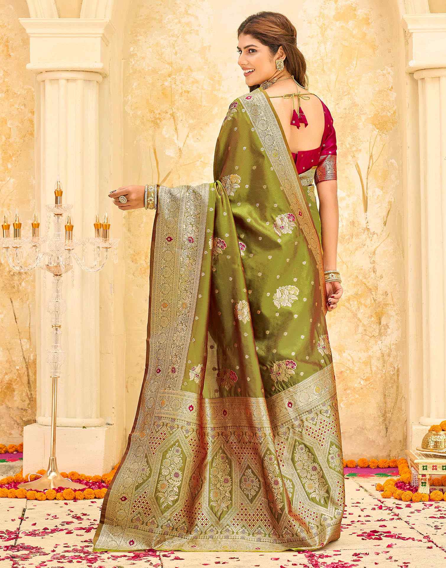 Mehndi Green Silk Woven Banarasi Saree