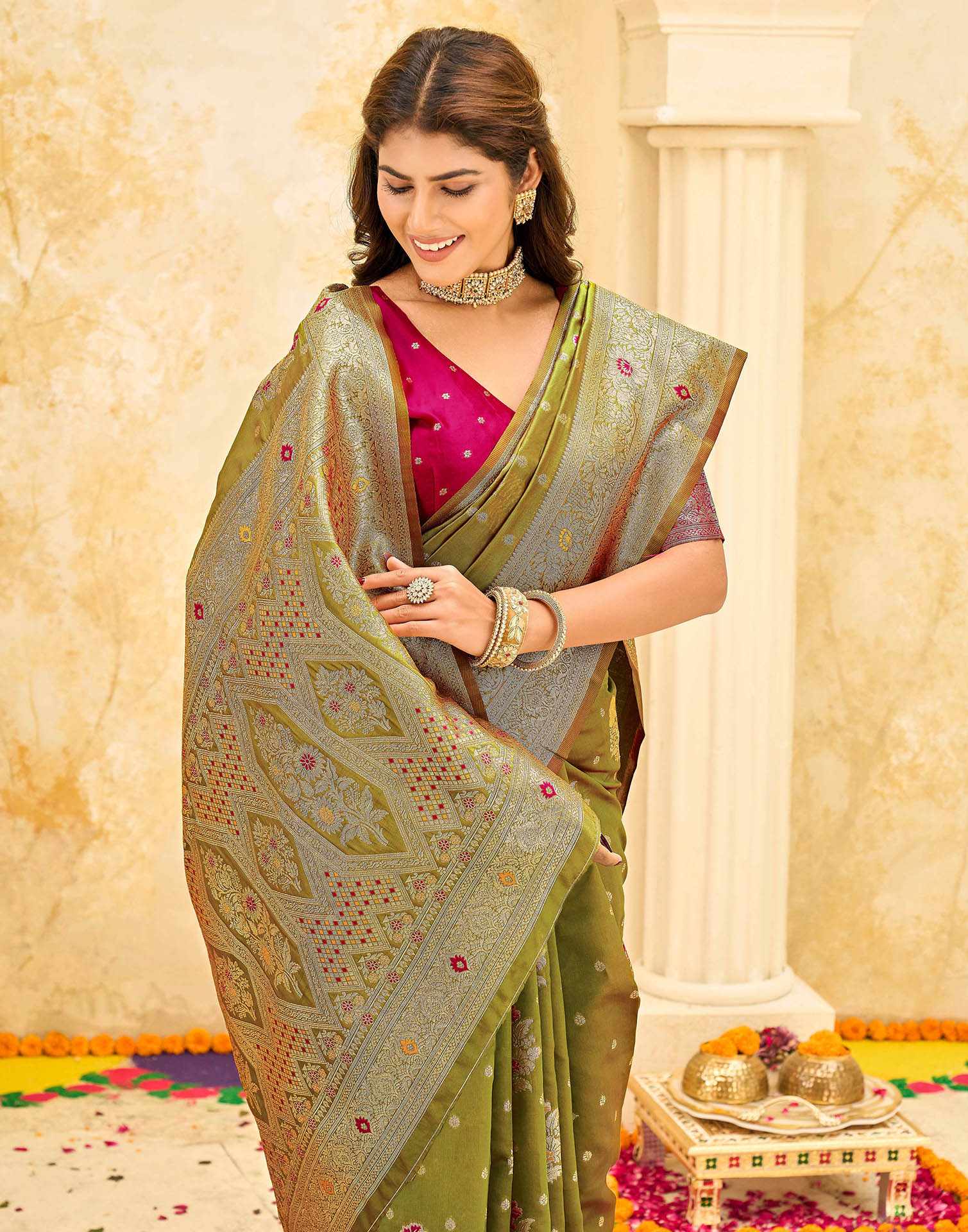 Mehndi Green Silk Woven Banarasi Saree