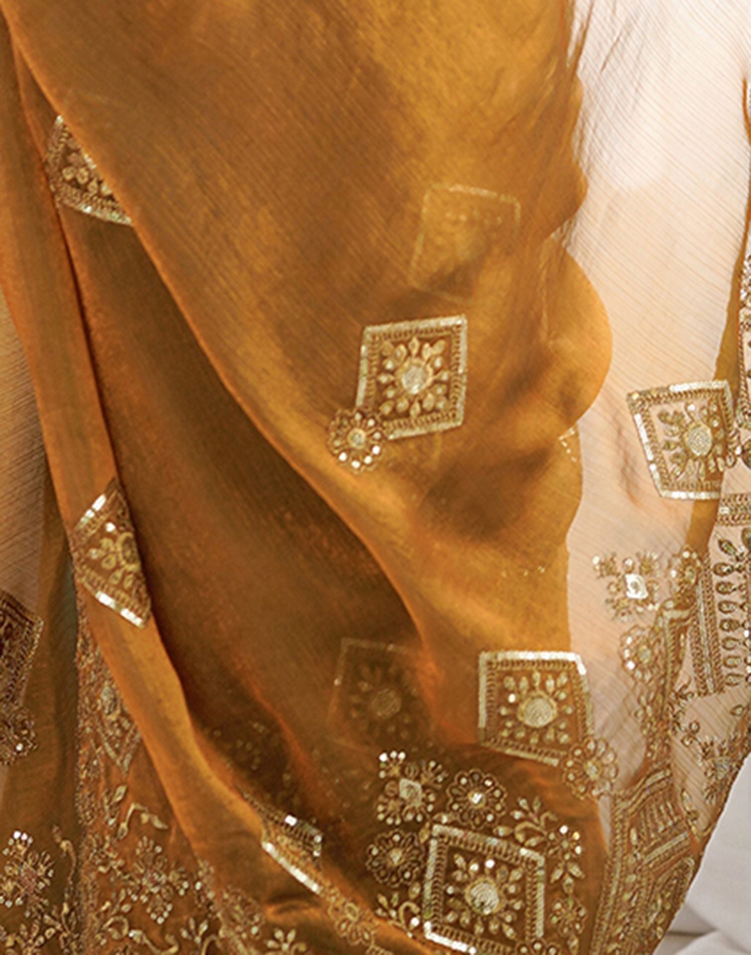 Brown Shimmer Sequence Embroidery Saree
