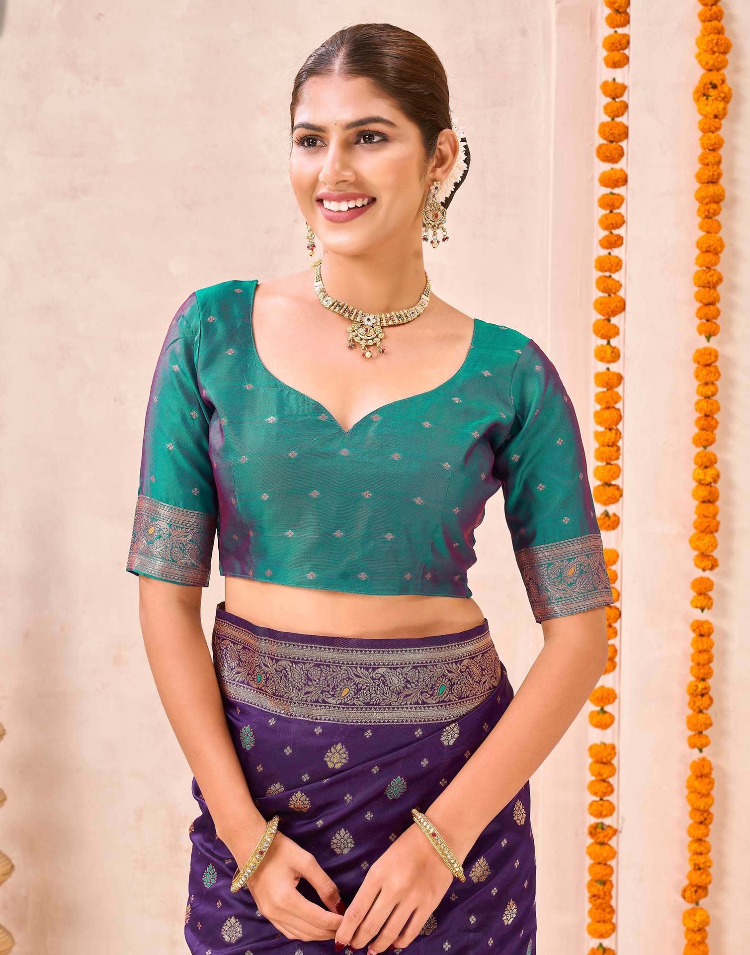 Dark Purple Silk Woven Banarasi Saree