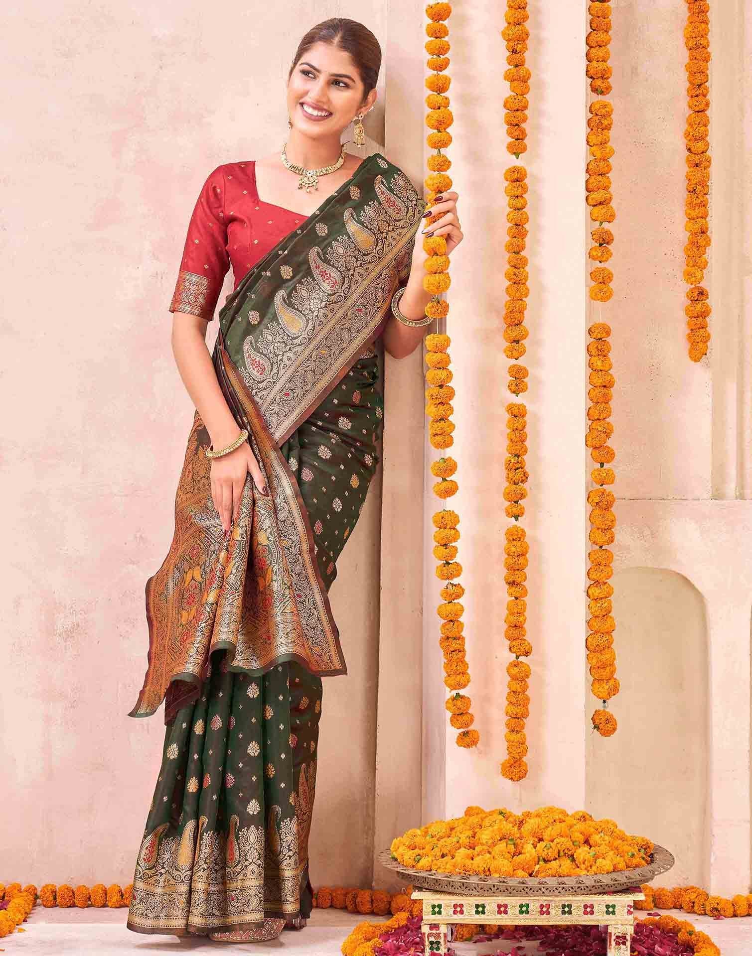 Green Silk Woven Banarasi Saree