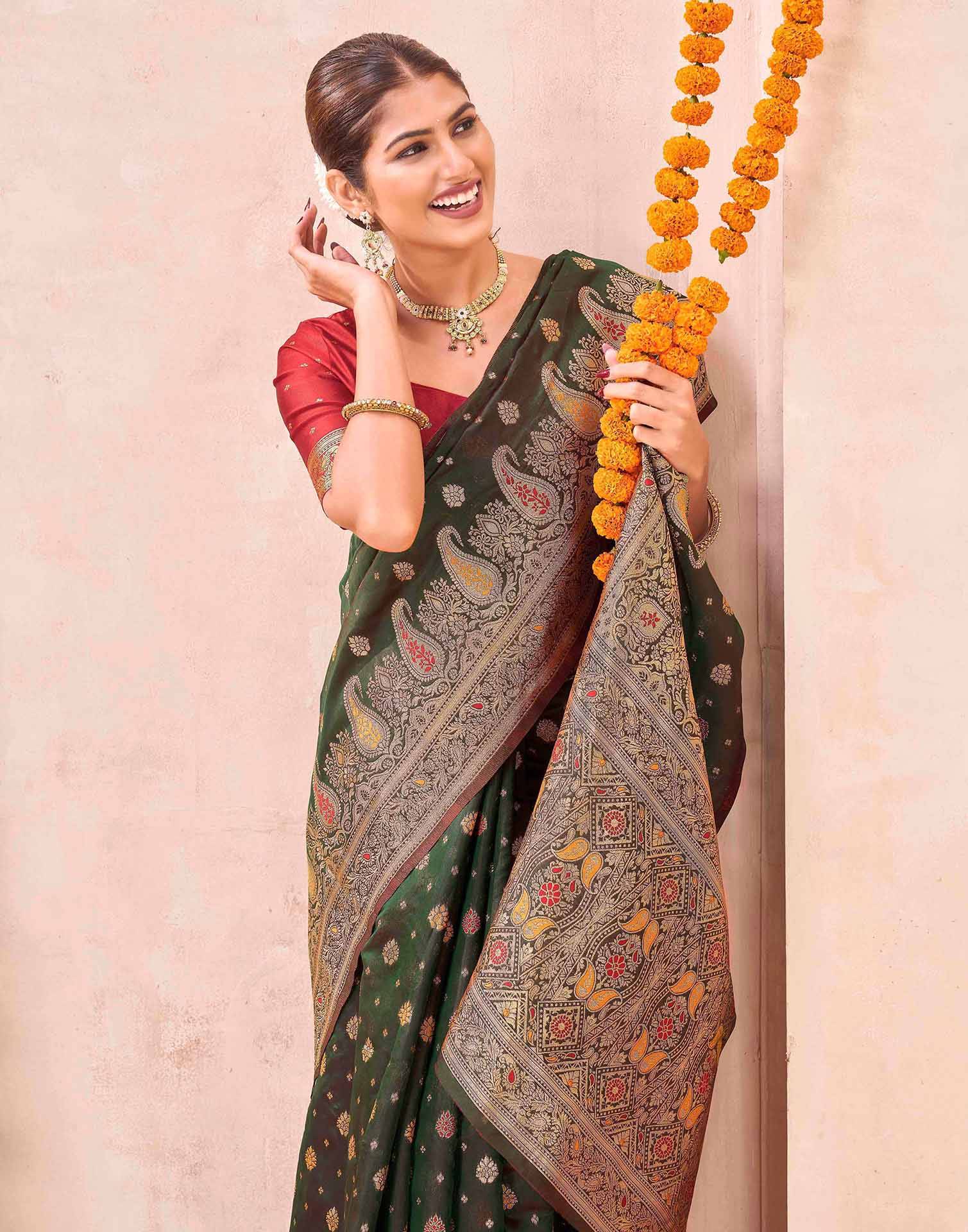 Green Silk Woven Banarasi Saree