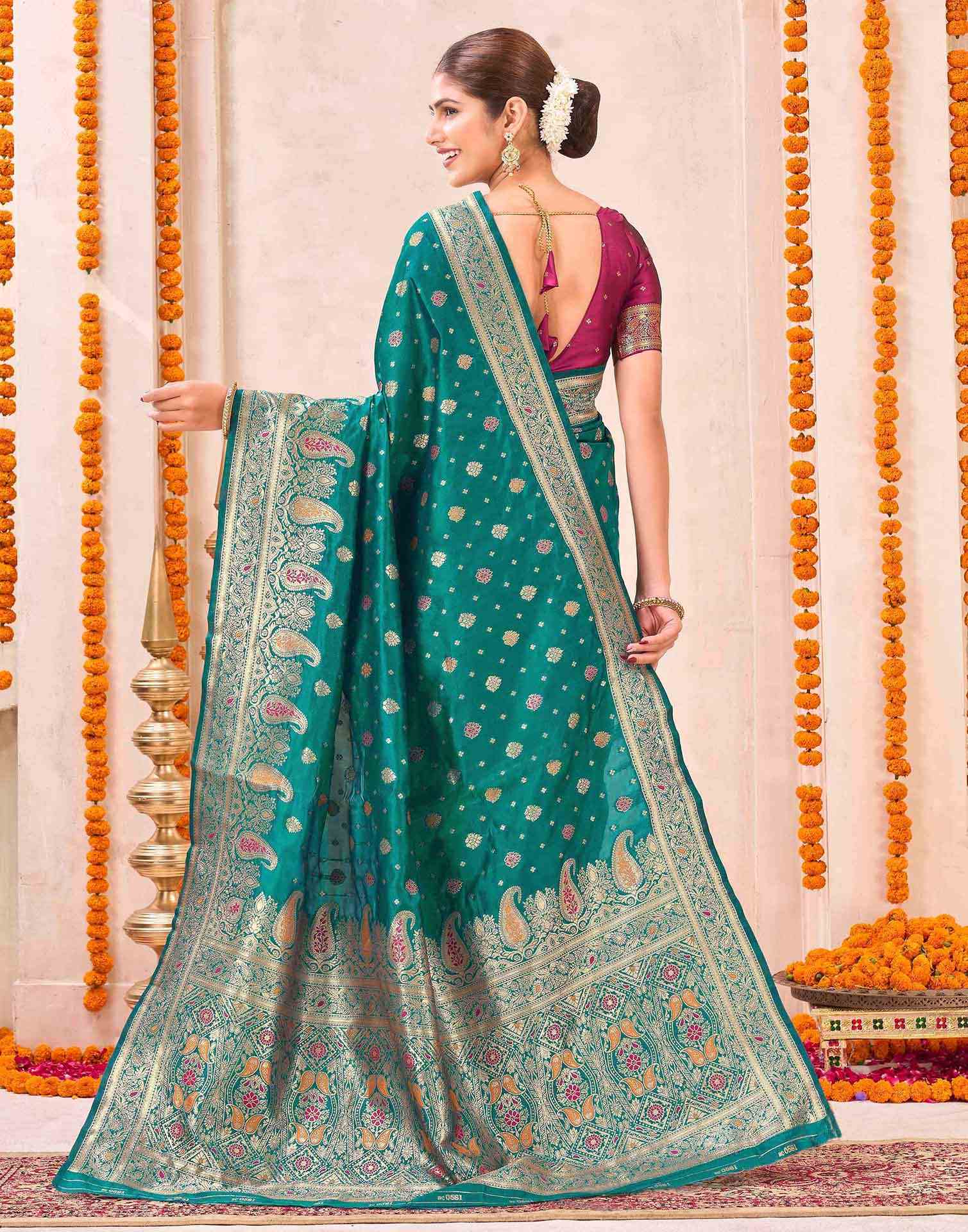 Rama Green Silk Woven Banarasi Saree