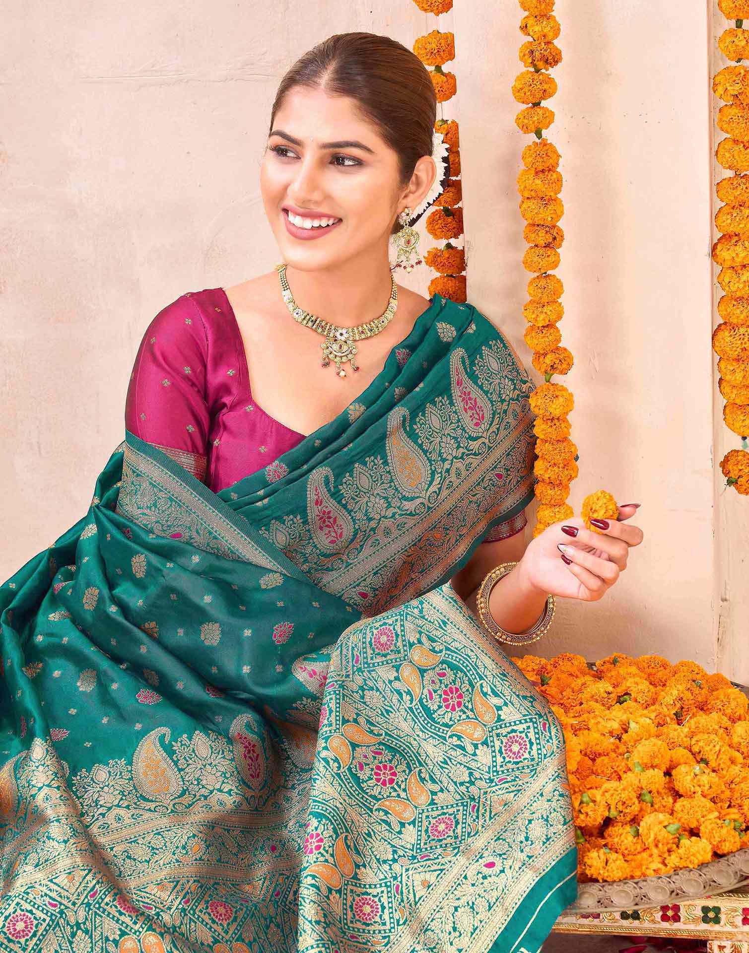 Rama Green Silk Woven Banarasi Saree